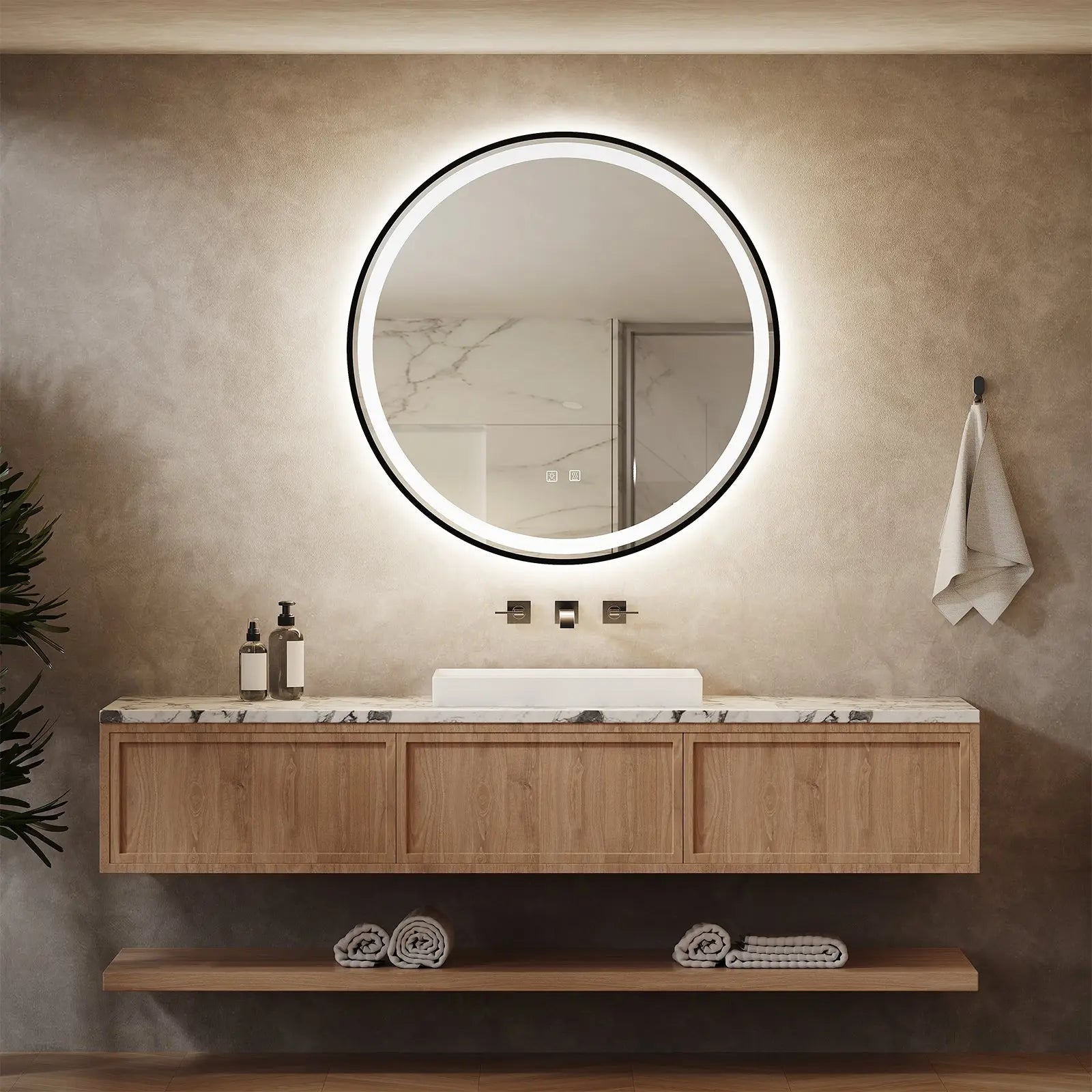 4 in 1 Black Framed Round Bathroom Mirror