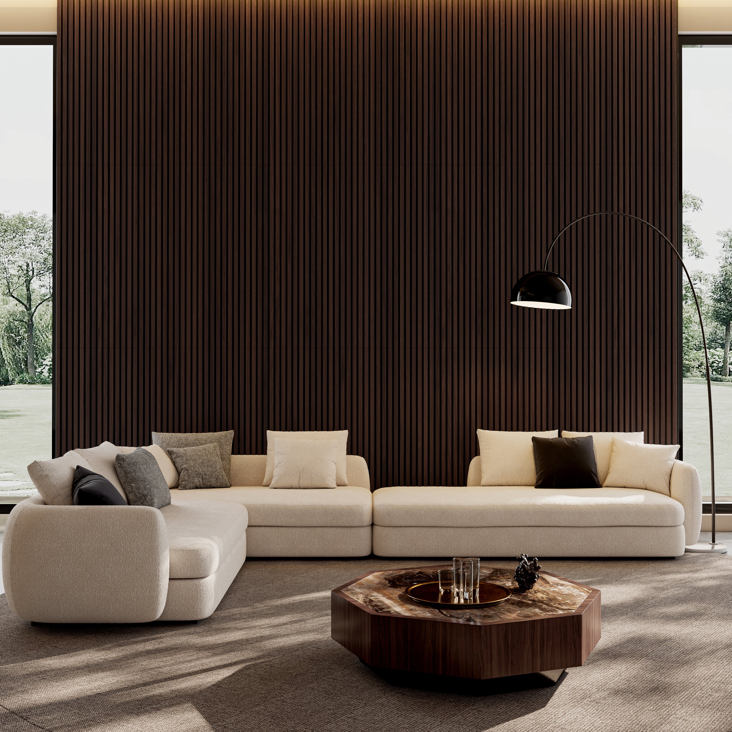 MDF Dark Walnut Acoustic Slat Wood Wall Panels