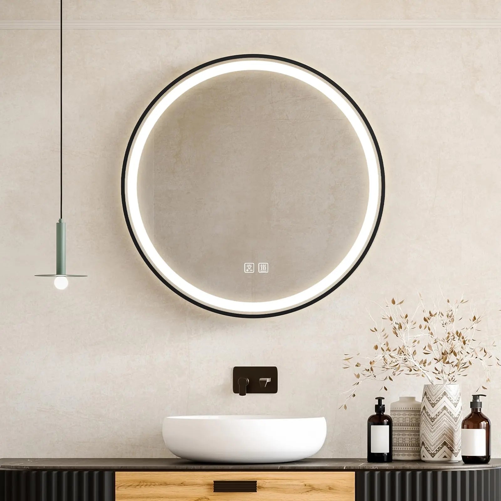 4 in 1 Black Framed Round Bathroom Mirror 