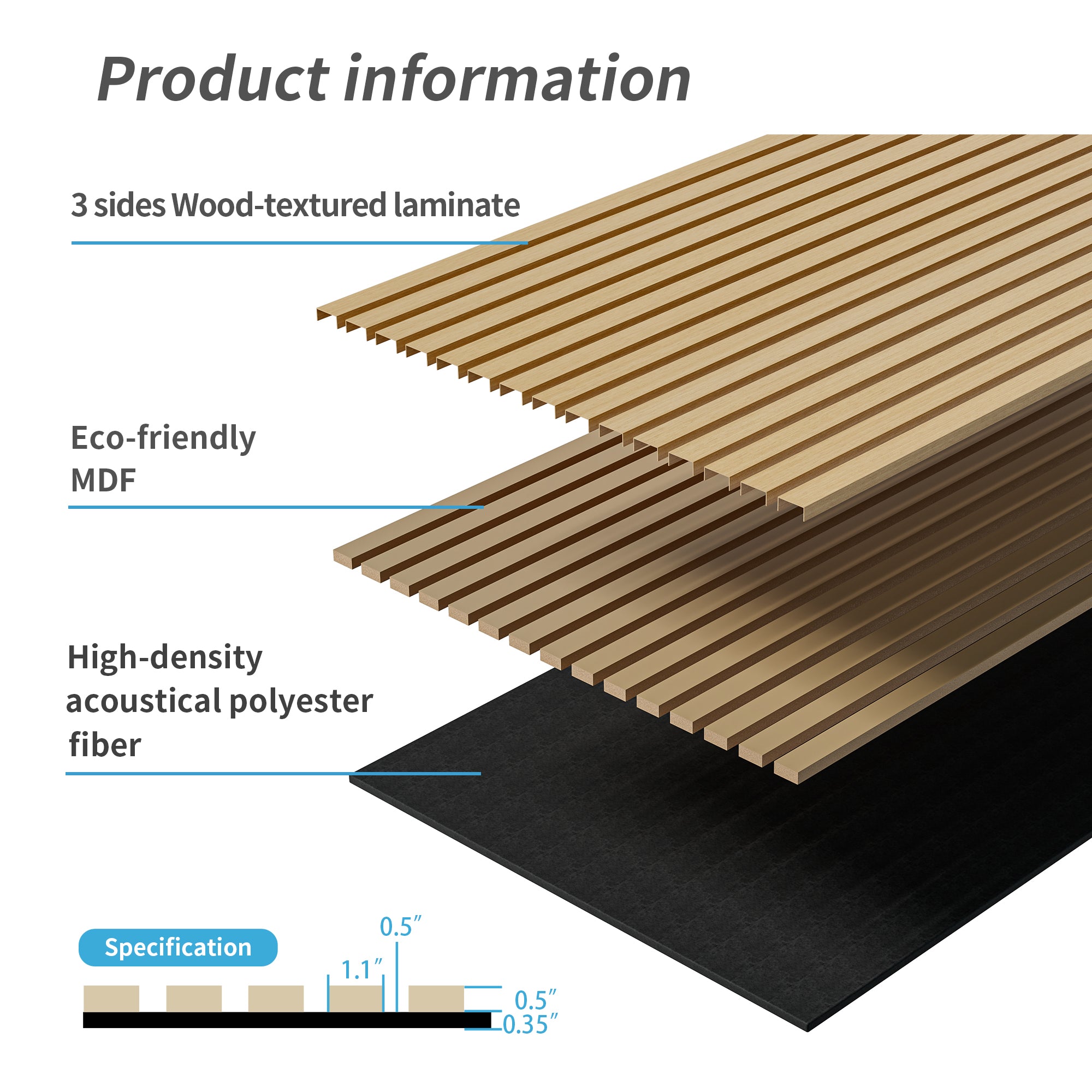 MDF White Oak Acoustic Slat Wood Wall Panels with 3 Sides Fully Wrapped