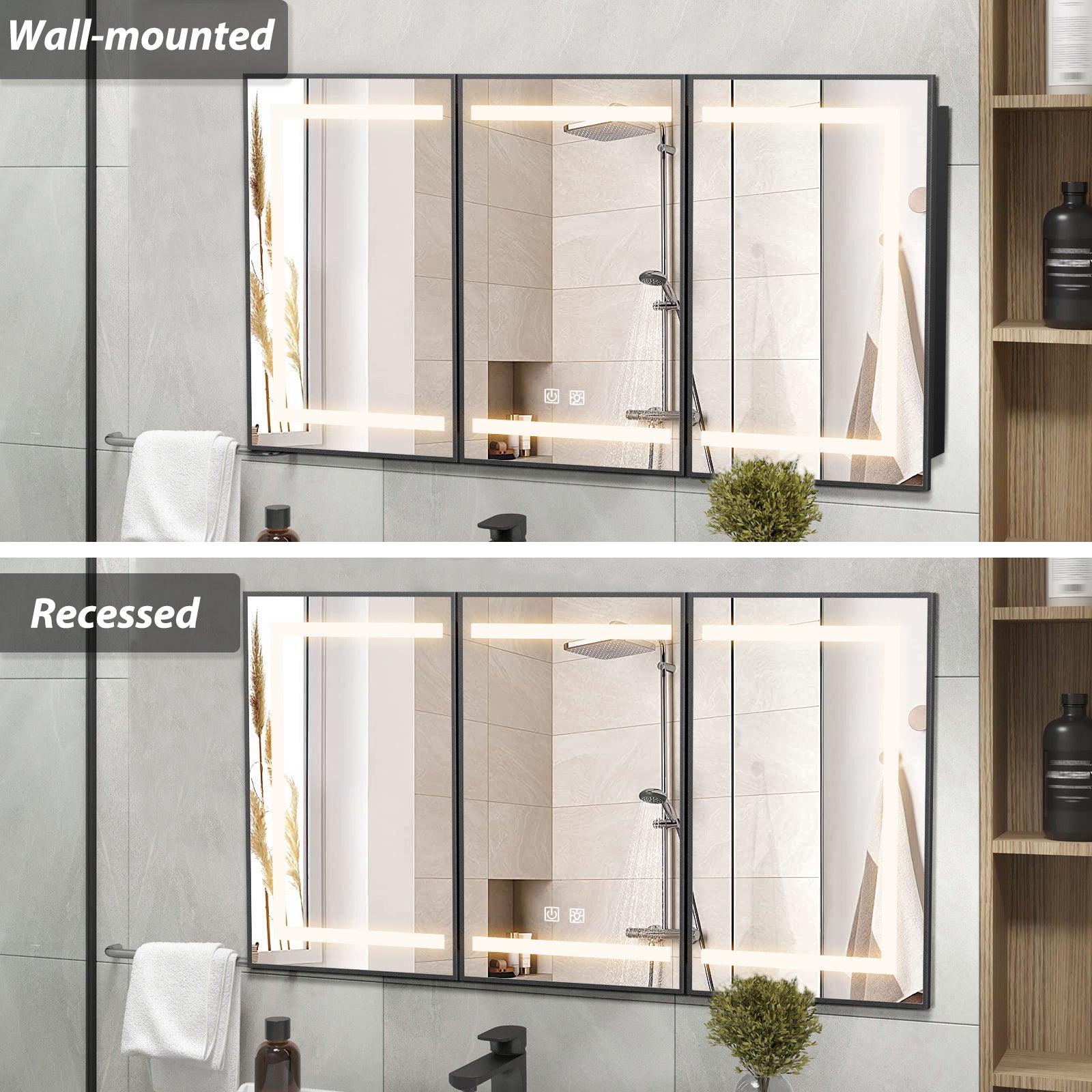 Hausvita Framed Recessed LED Light Bathroom Medicine Cabinet -Lager