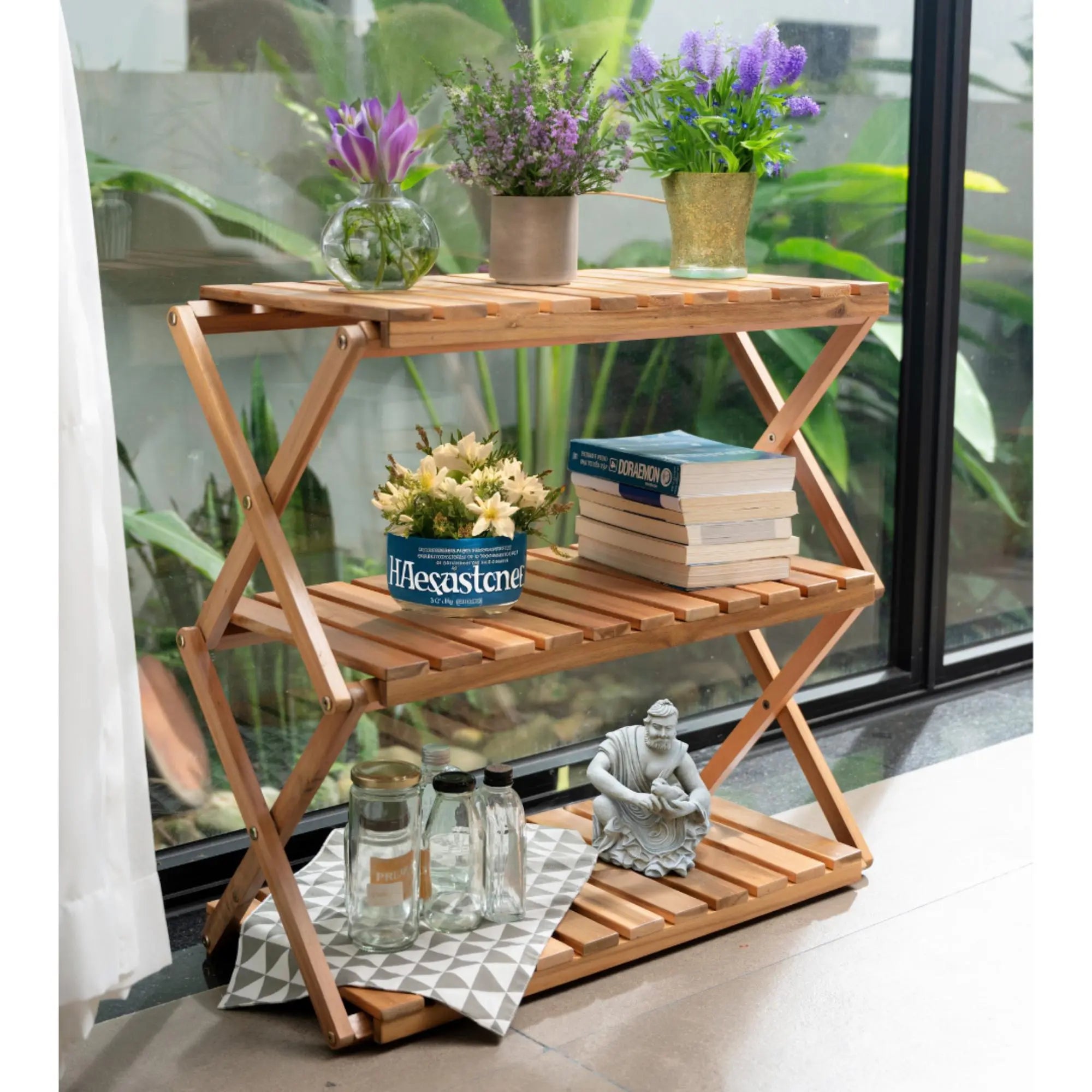 Acacia 3 Tiers Wooden Plants Stand Foldable Shoe Rack 