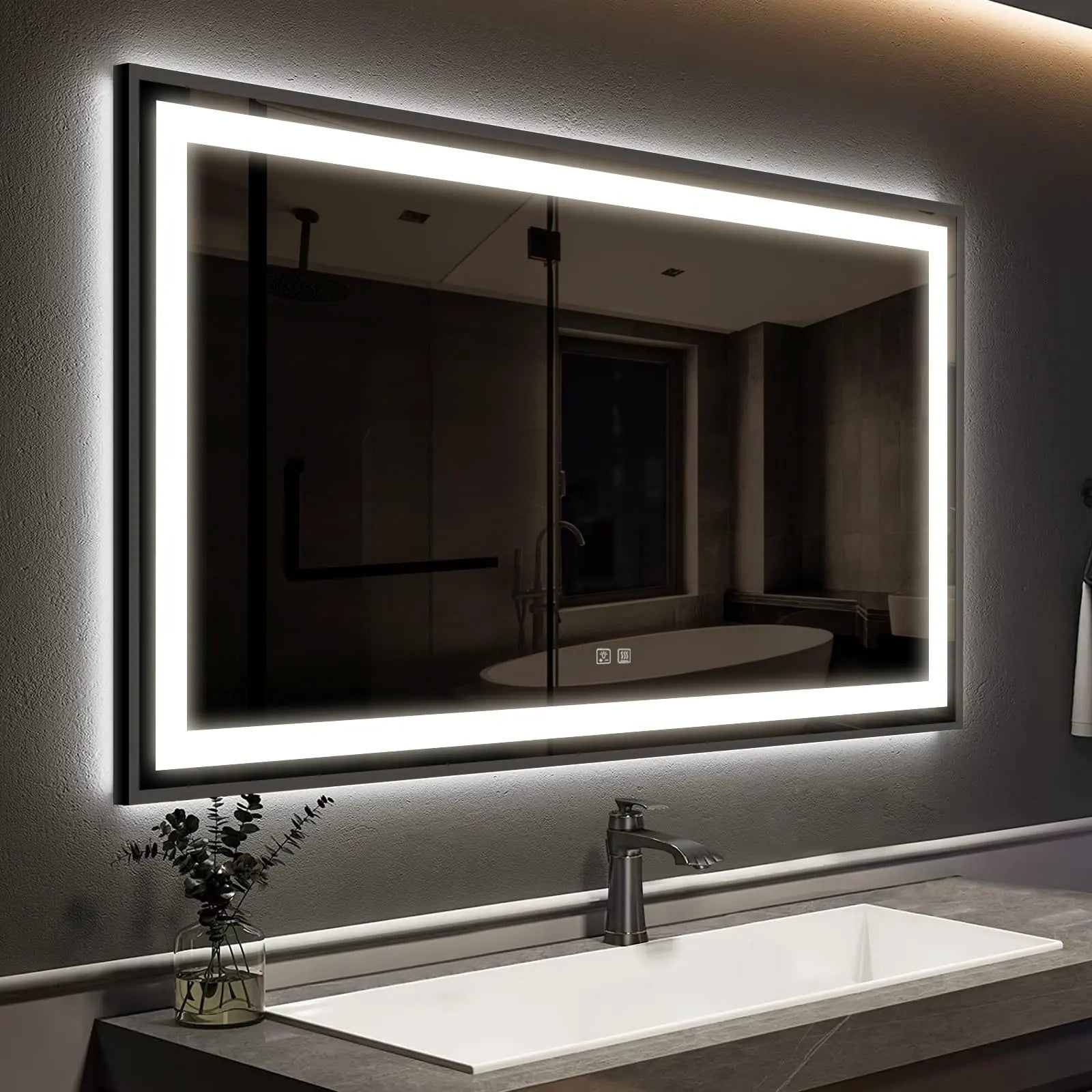 Black Aluminum Framed LED Bathroom Mirror 