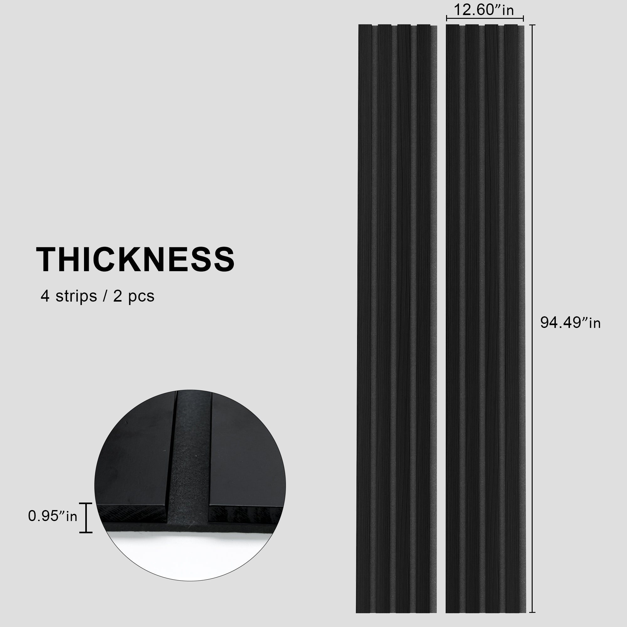 Black Solid Wood Acoustic Slat Wall Panels (Broad Strip)