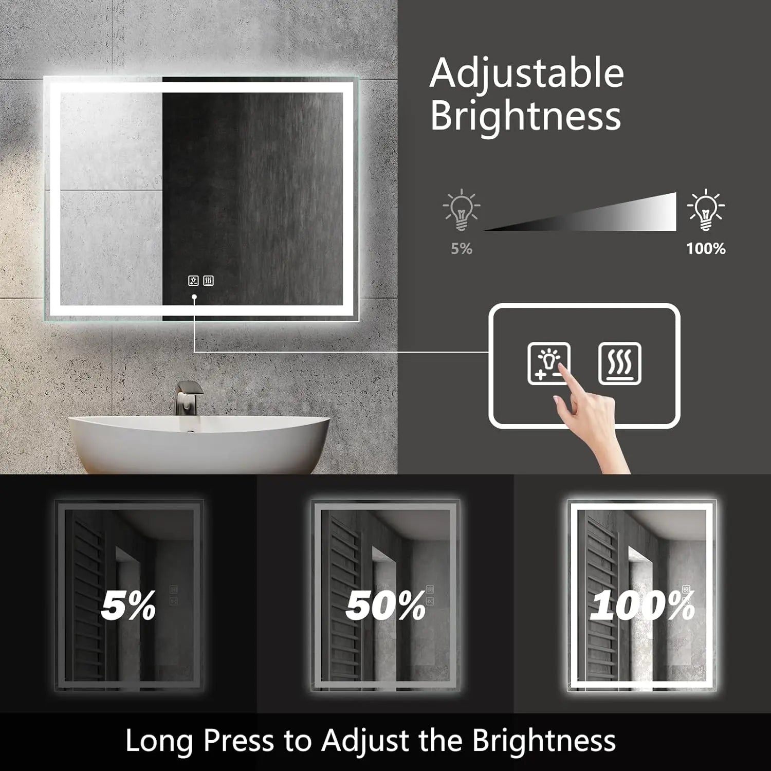 Deluxe Center Glow LED Bathroom Mirror 