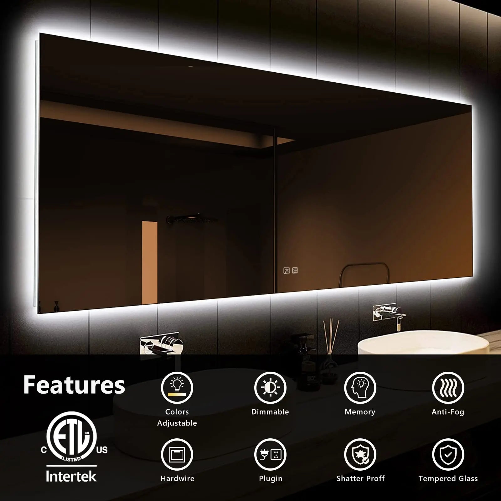 Deluxe Sleek Backlit LED Bathroom Mirror 