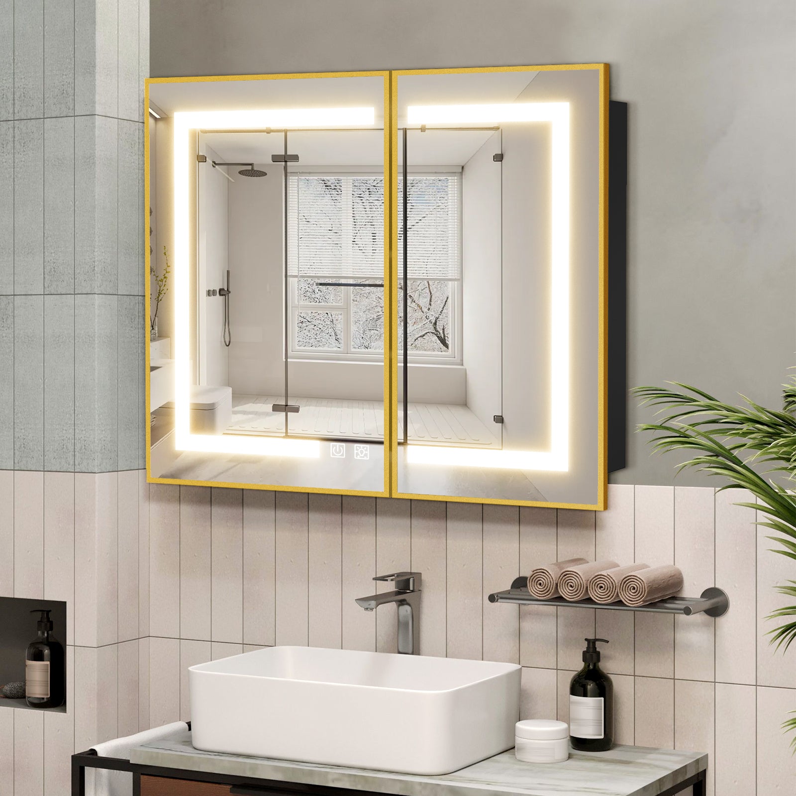 Hausvita Framed Recessed LED Light Bathroom Medicine Cabinet -medium