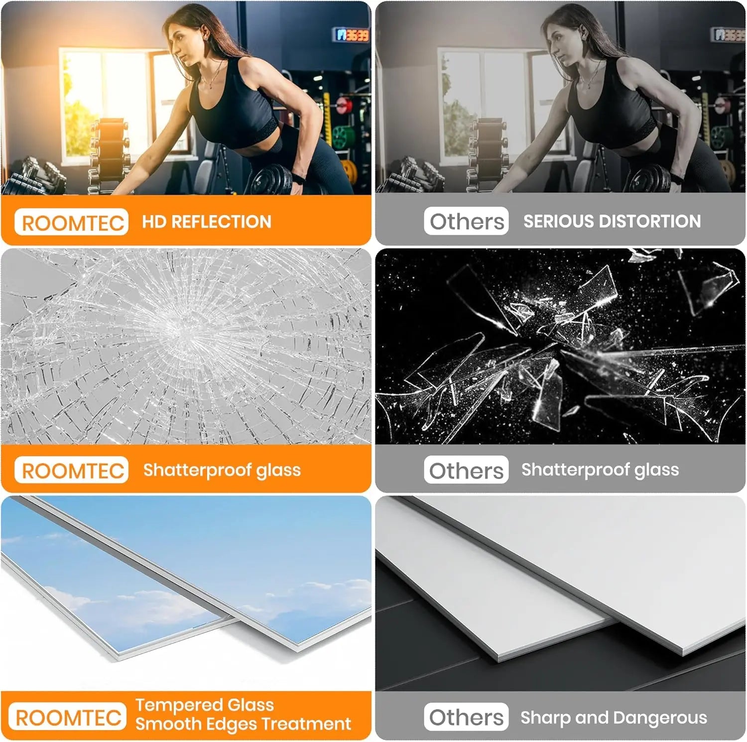 HAUSVITA  2 PCS Frameless Home Gym Mirror 