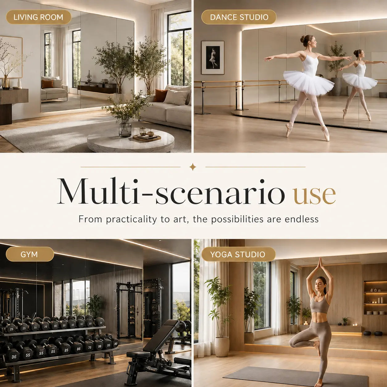 HAUSVITA  2 PCS Frameless Home Gym Mirror 