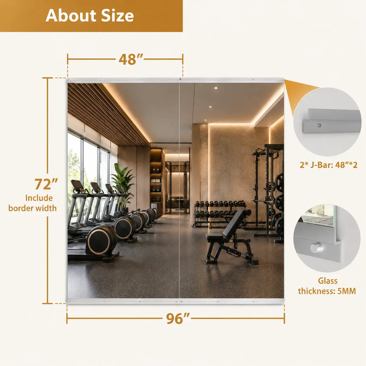 HAUSVITA  2 PCS Frameless Home Gym Mirror 