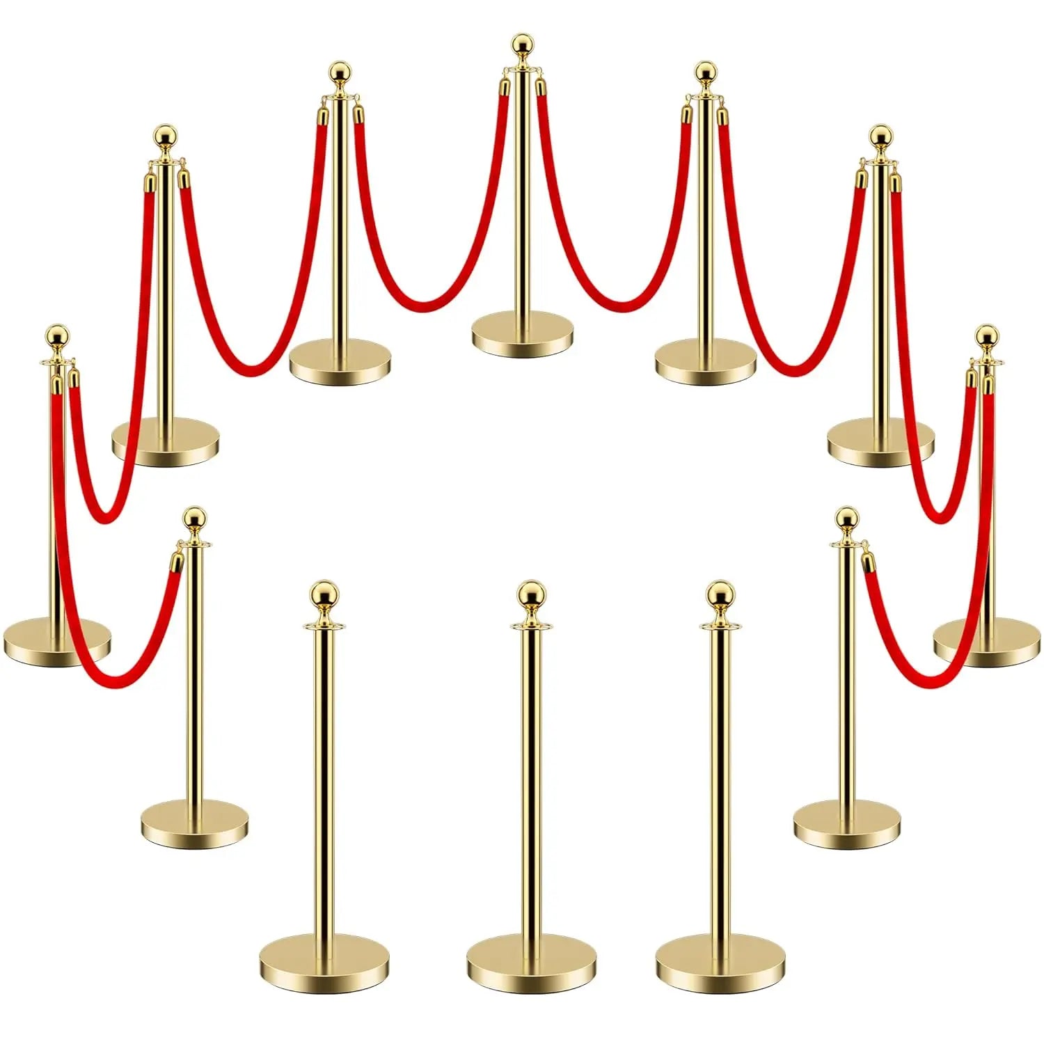 HAUSVITA 6PCS Black Velvet Rope Stanchion Post with Stainless Steel Gold Stanchions 