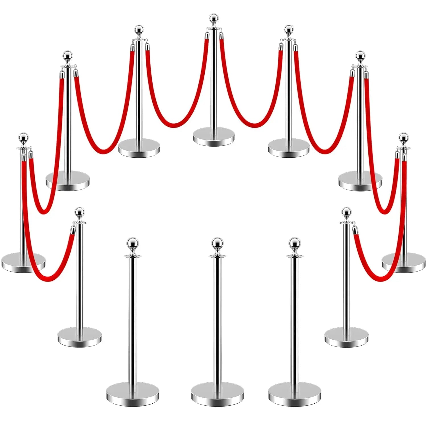 HAUSVITA 6PCS Black Velvet Rope Stanchion Post with Stainless Steel Gold Stanchions 