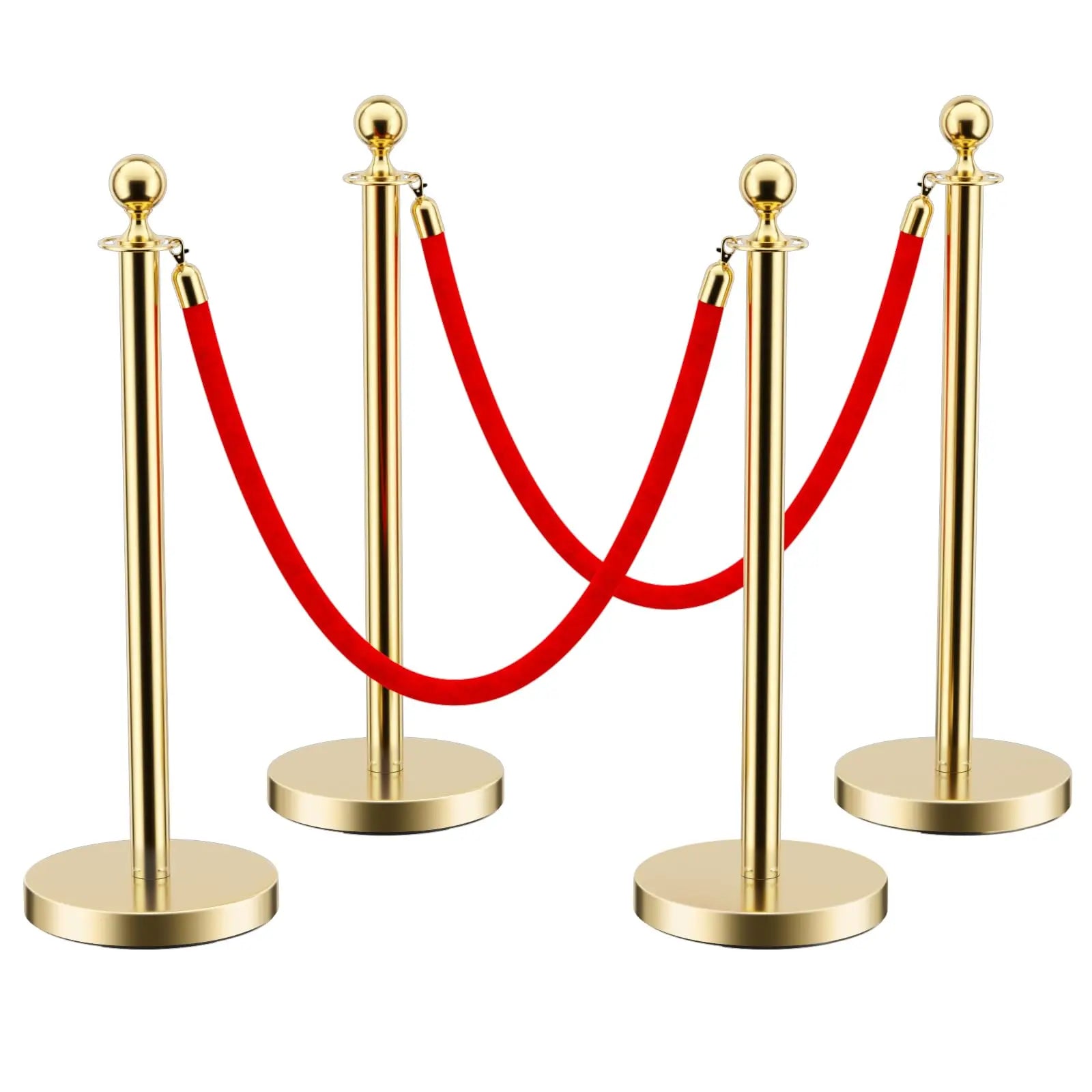 HAUSVITA 6PCS Black Velvet Rope Stanchion Post with Stainless Steel Gold Stanchions 