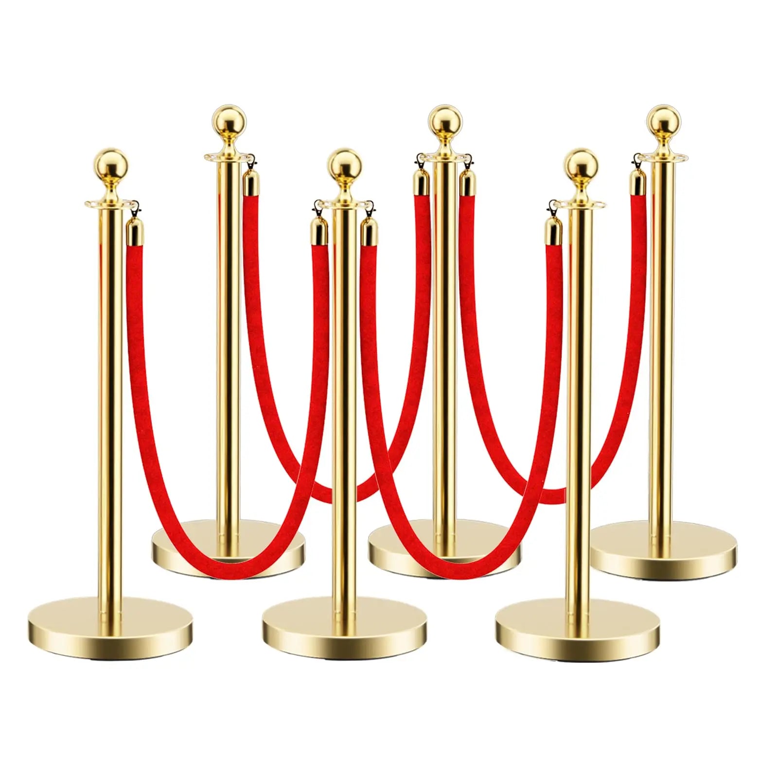 HAUSVITA 6PCS Black Velvet Rope Stanchion Post with Stainless Steel Gold Stanchions 