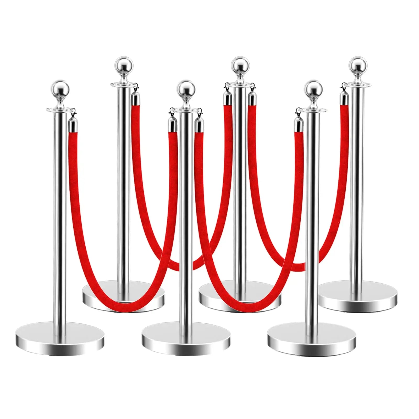 HAUSVITA 6PCS Black Velvet Rope Stanchion Post with Stainless Steel Gold Stanchions 