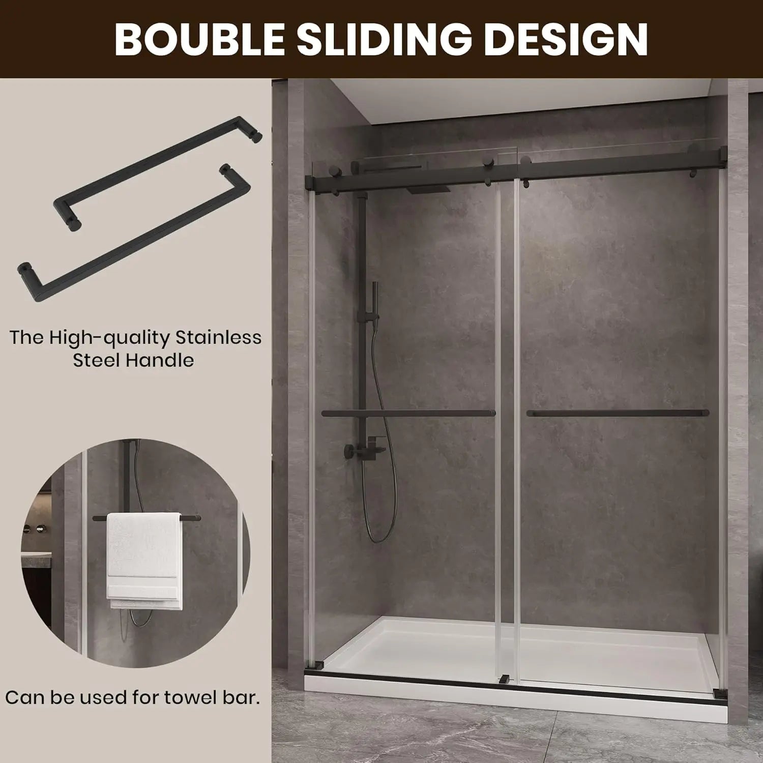 HAUSVITA  Frameless Double Sliding Shower Door 