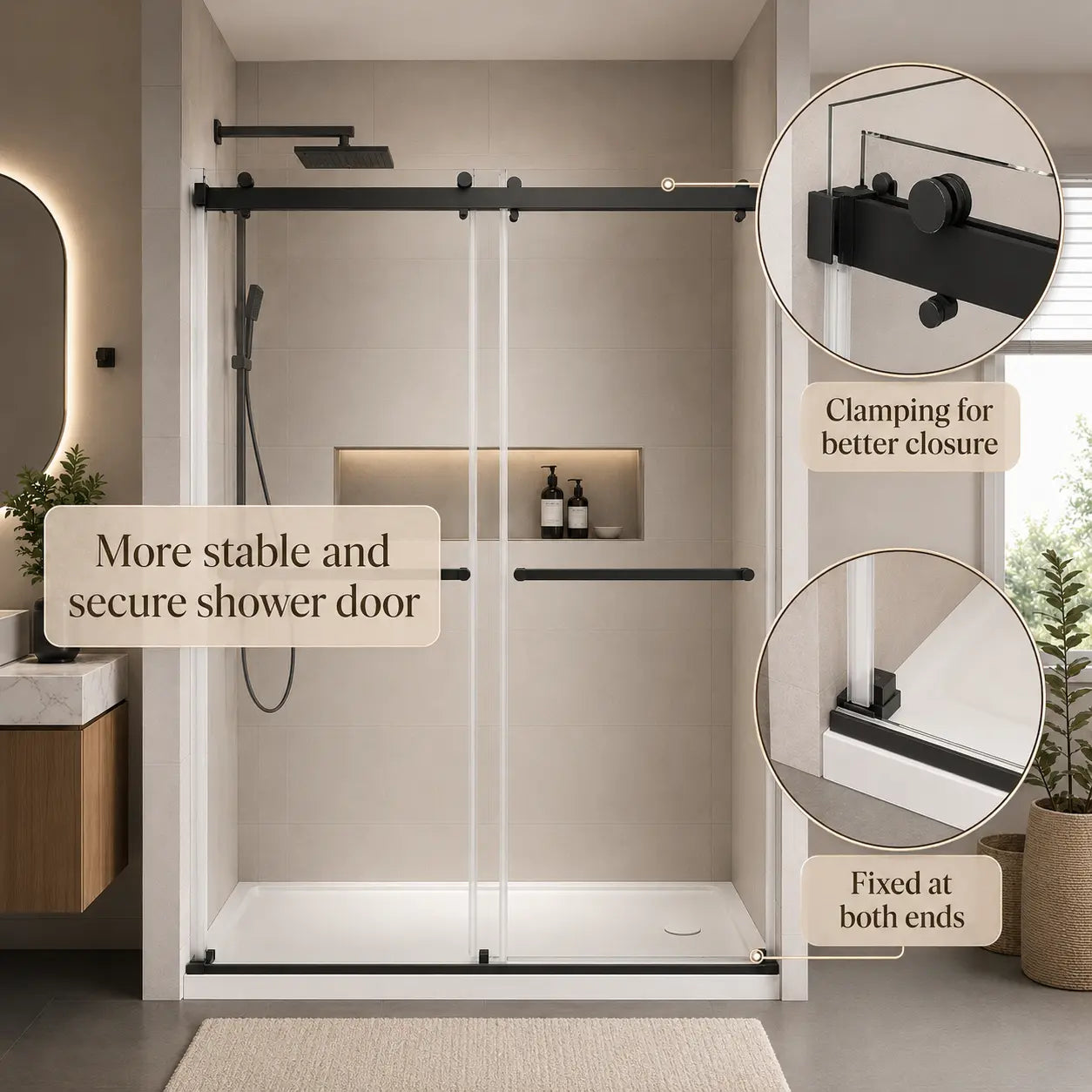 HAUSVITA  Frameless Double Sliding Shower Door 