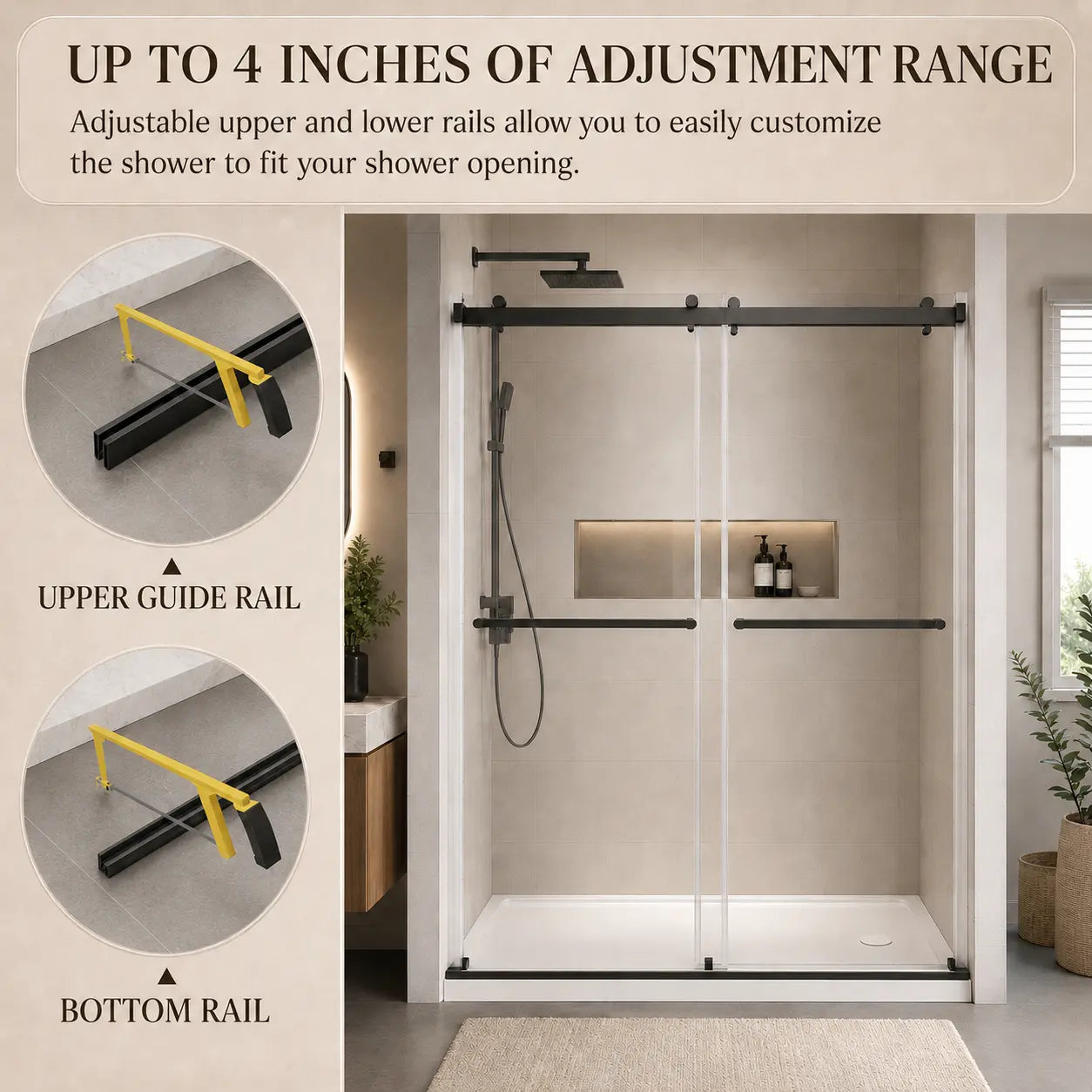 HAUSVITA  Frameless Double Sliding Shower Door 