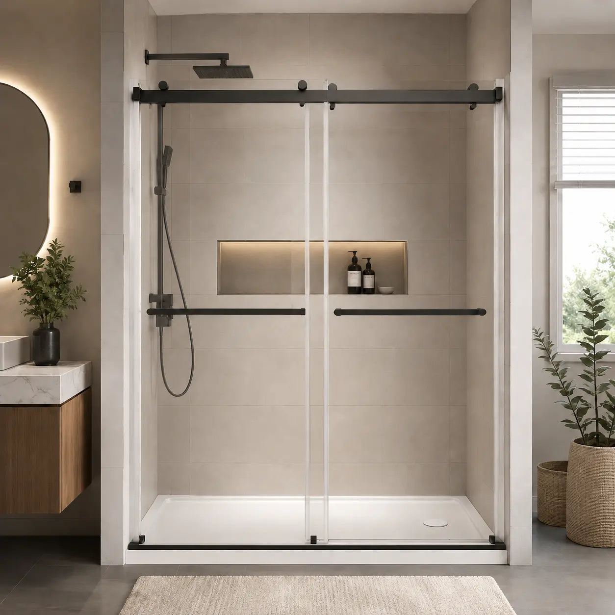 HAUSVITA  Frameless Double Sliding Shower Door 