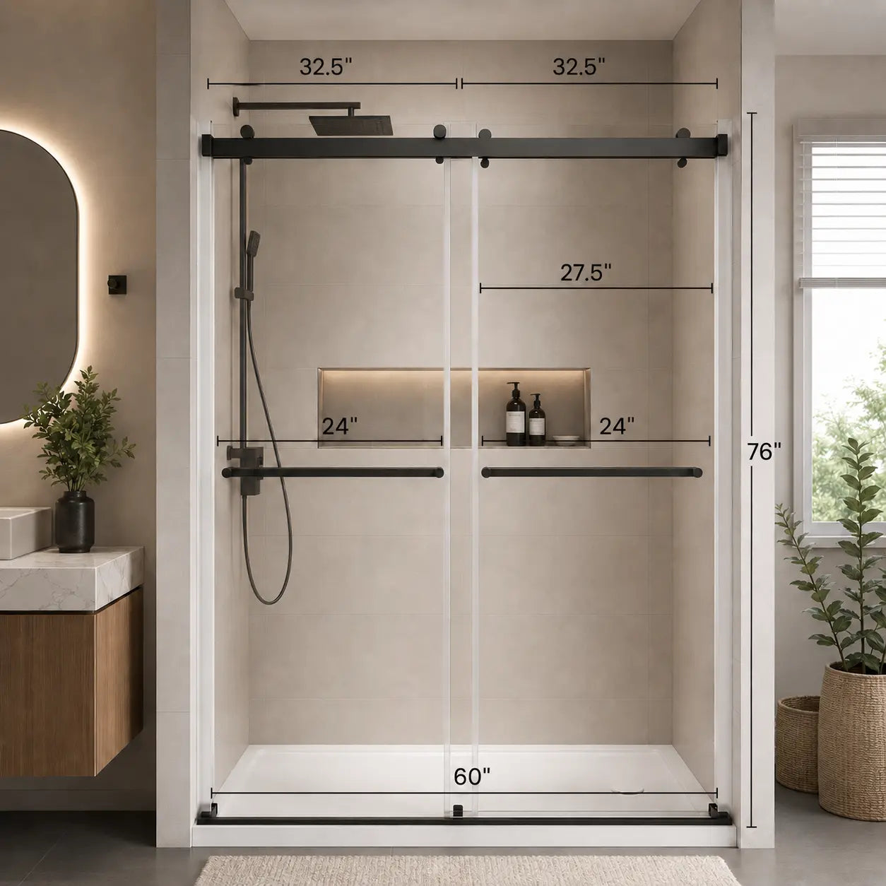 HAUSVITA  Frameless Double Sliding Shower Door 
