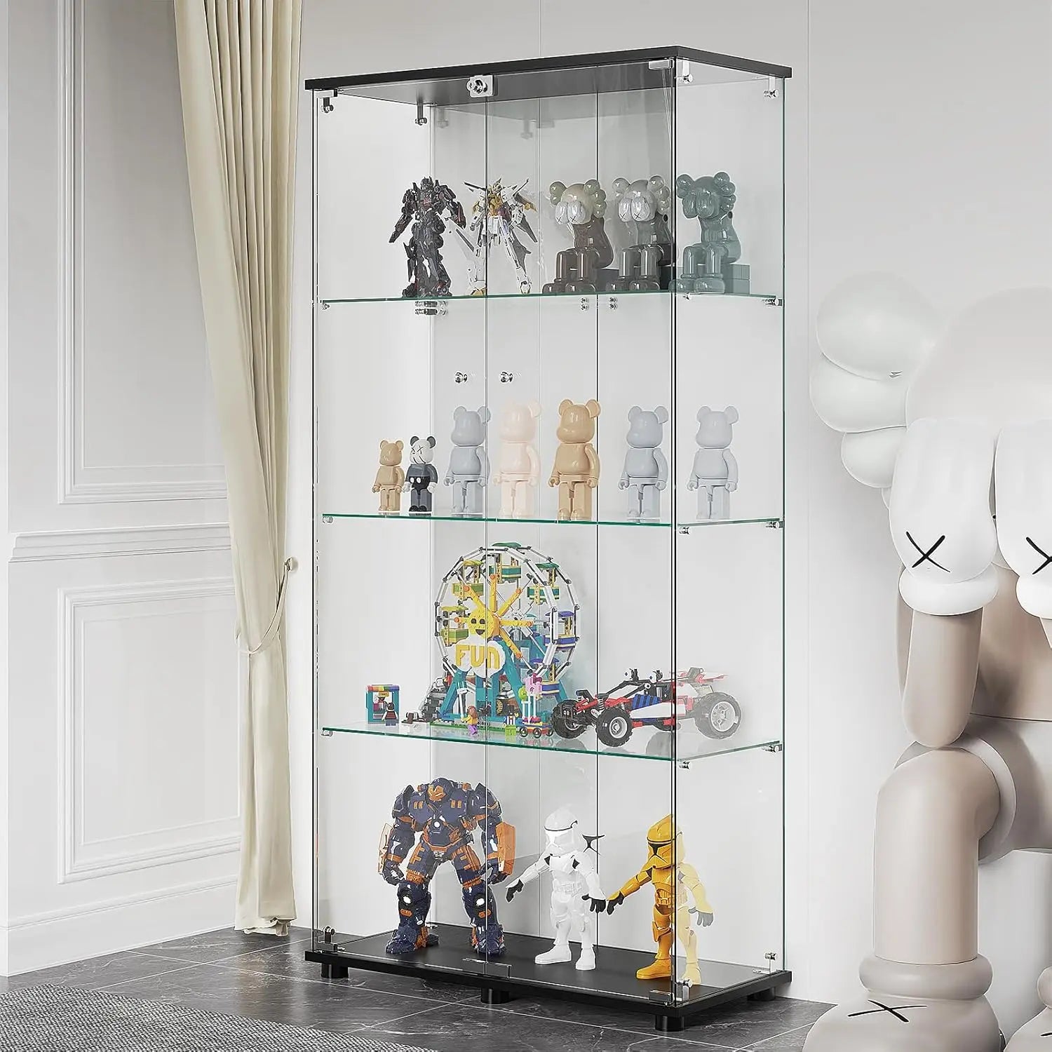 HAUSVITA  Glass Display Cabinet with 3 Shelves and Double Doors 