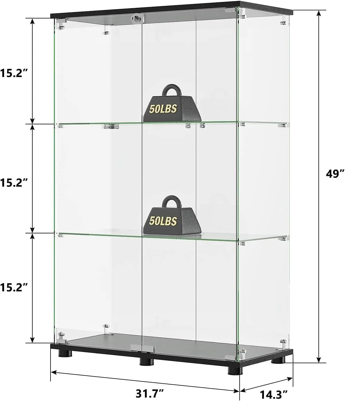 HAUSVITA  Glass Display Cabinet with 3 Shelves and Double Doors 