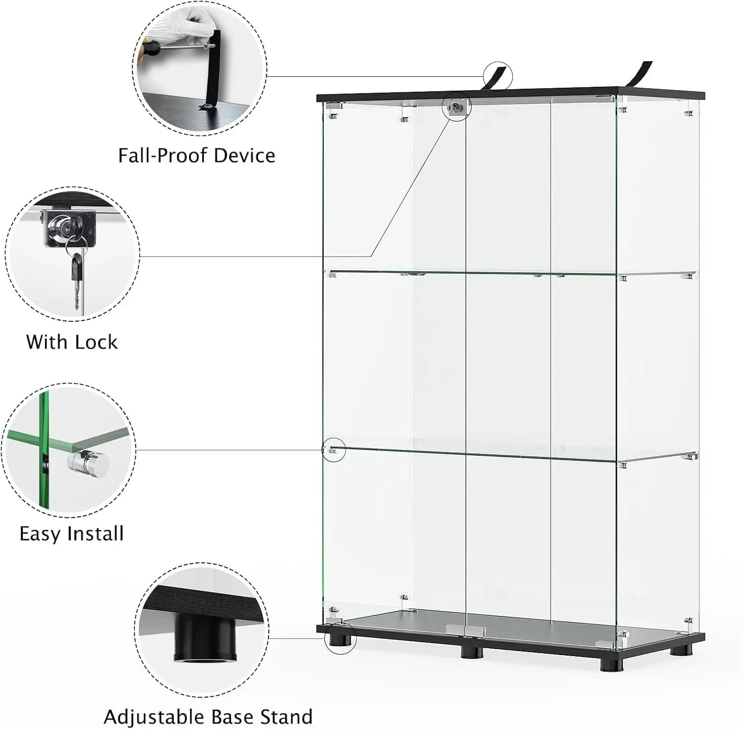 HAUSVITA  Glass Display Cabinet with 3 Shelves and Double Doors 