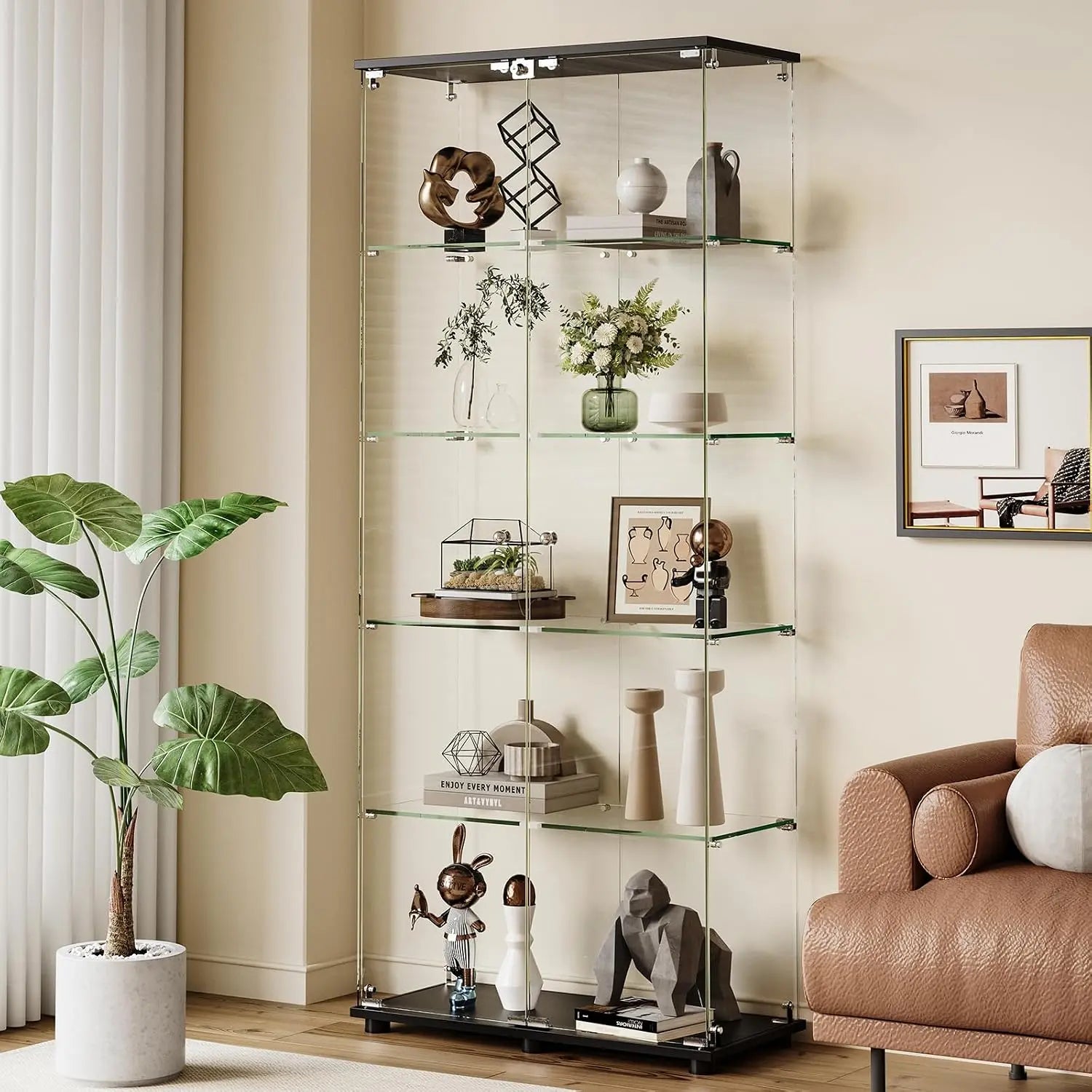 HAUSVITA  Glass Display Cabinet with 3 Shelves and Double Doors 