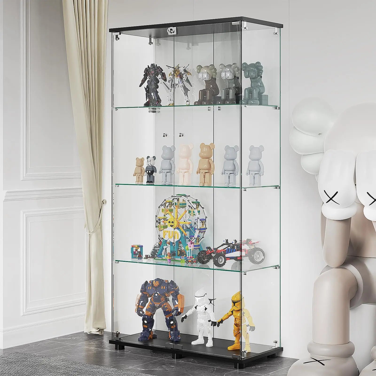 HAUSVITA  Glass Display Cabinet with 3 Shelves and Double Doors 