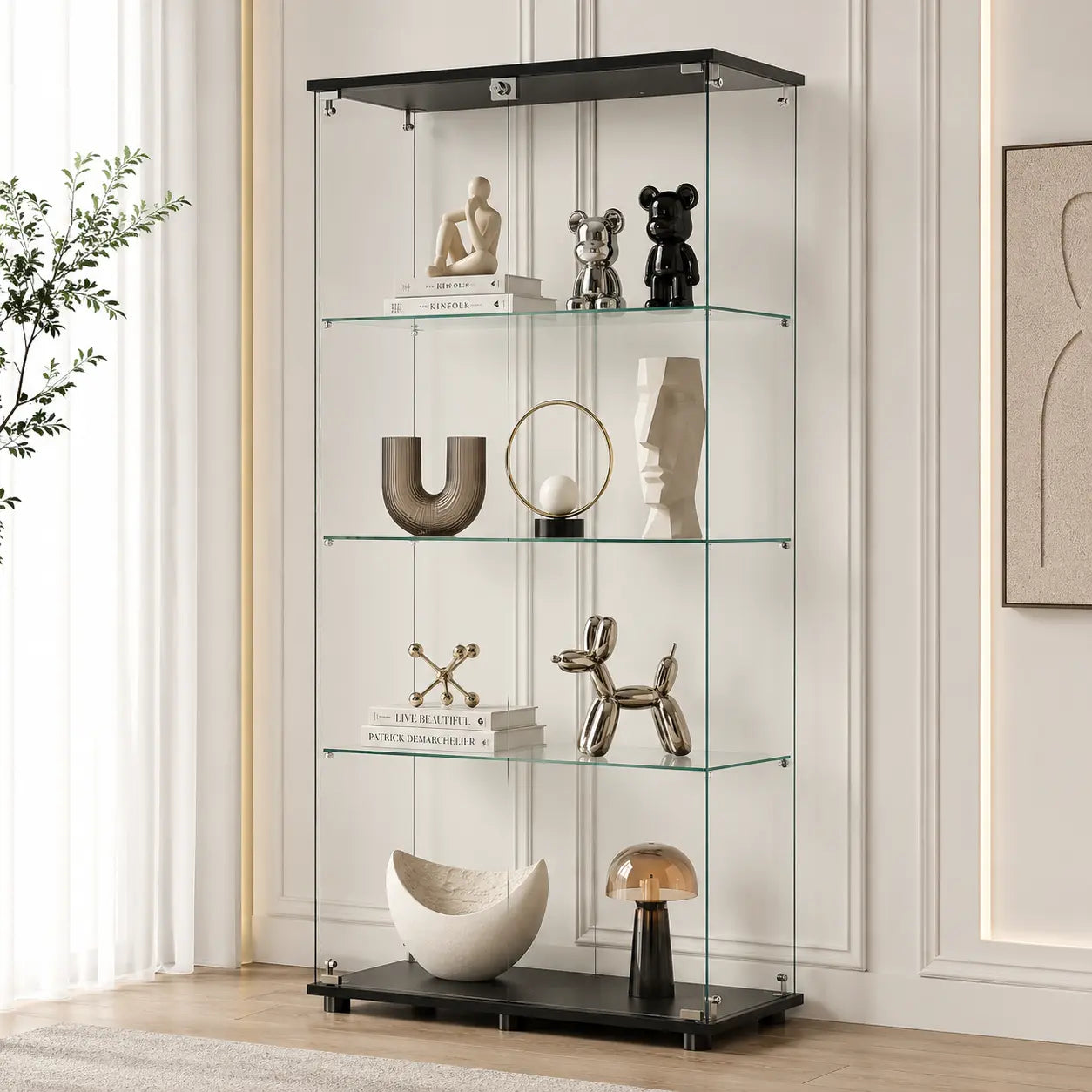 HAUSVITA  Glass Display Cabinet with 3 Shelves and Double Doors 