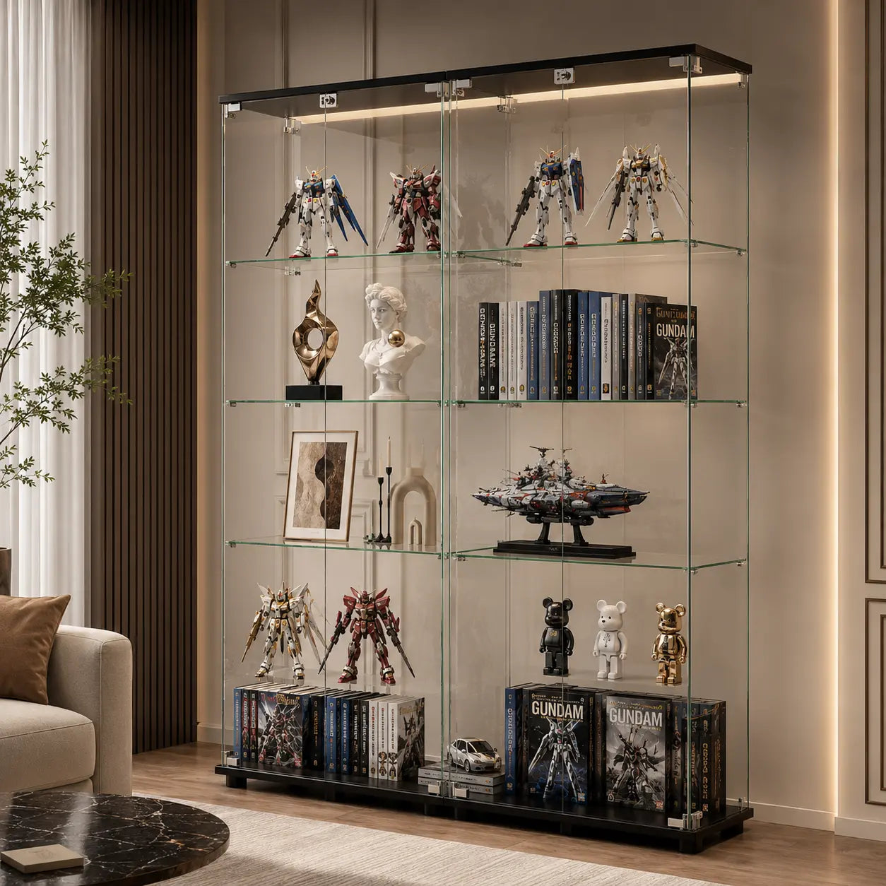 HAUSVITA  Glass Display Cabinet with 3 Shelves and Double Doors 