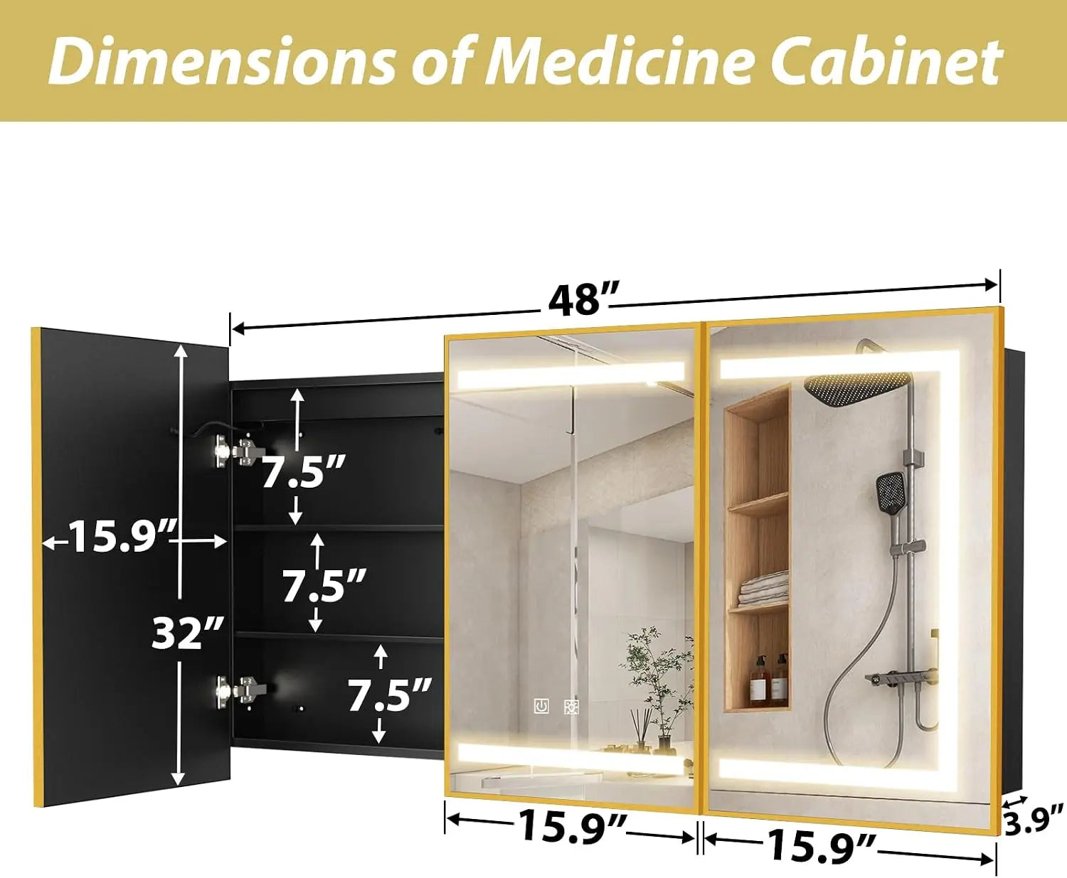 HAUSVITA  Lighted Bathroom Medicine Cabinet with Mirror 