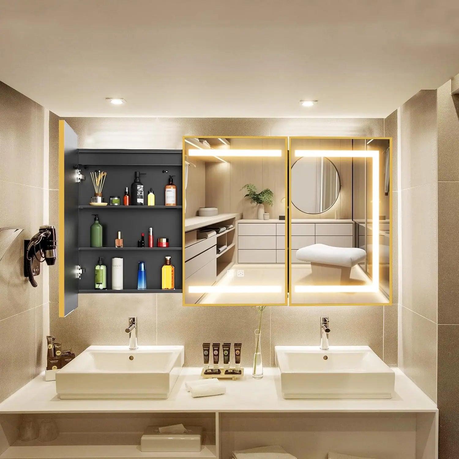 HAUSVITA  Lighted Bathroom Medicine Cabinet with Mirror 