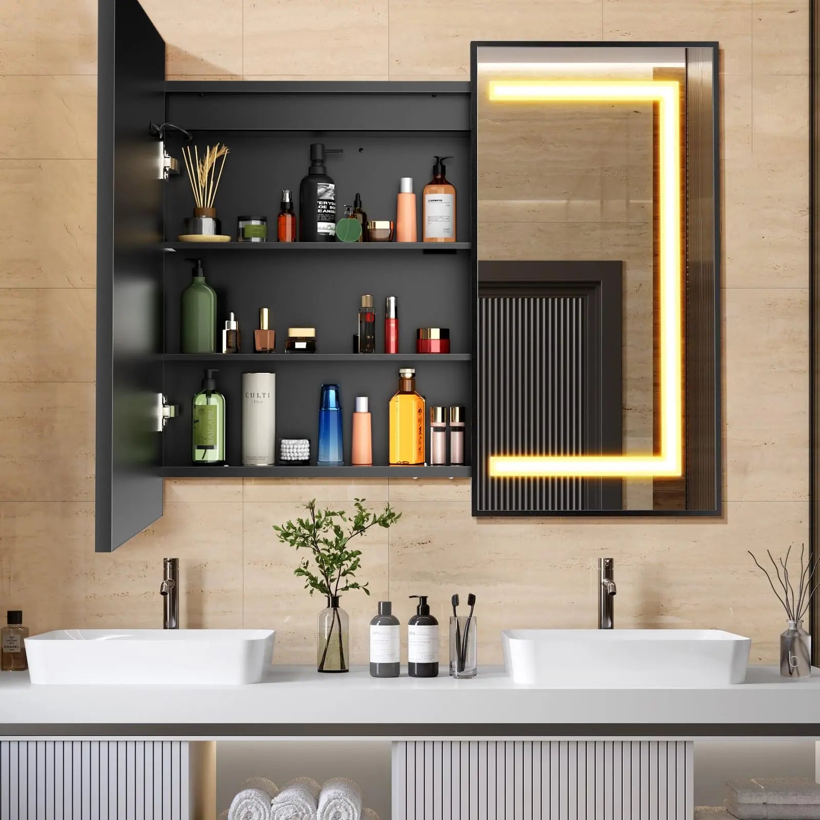 HAUSVITA  Lighted Bathroom Medicine Cabinet with Mirror 