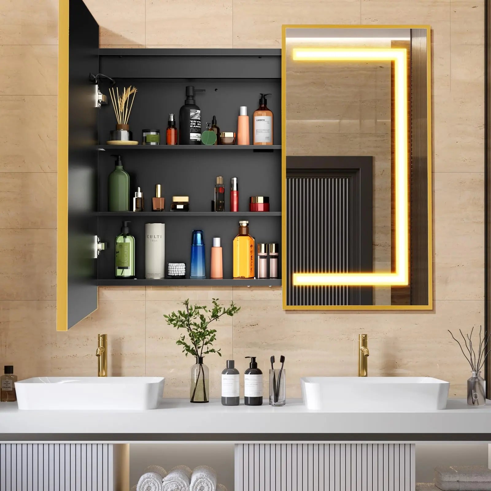 HAUSVITA  Lighted Bathroom Medicine Cabinet with Mirror 