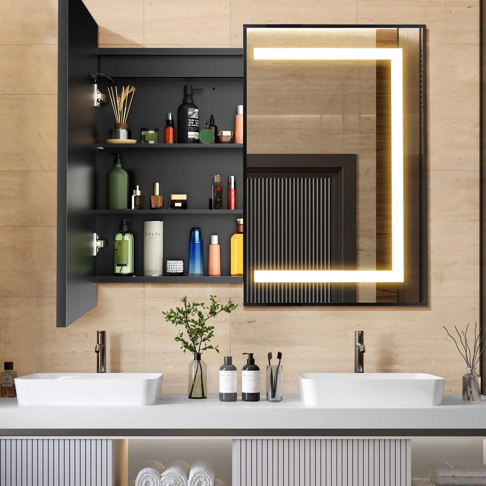 HAUSVITA  Lighted Bathroom Medicine Cabinet with Mirror 
