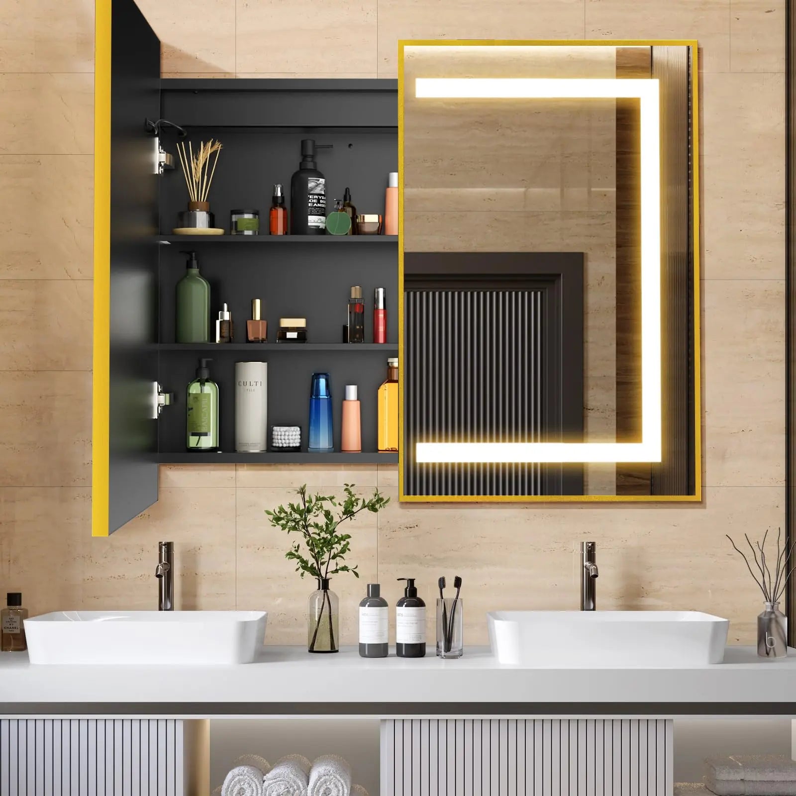HAUSVITA  Lighted Bathroom Medicine Cabinet with Mirror 