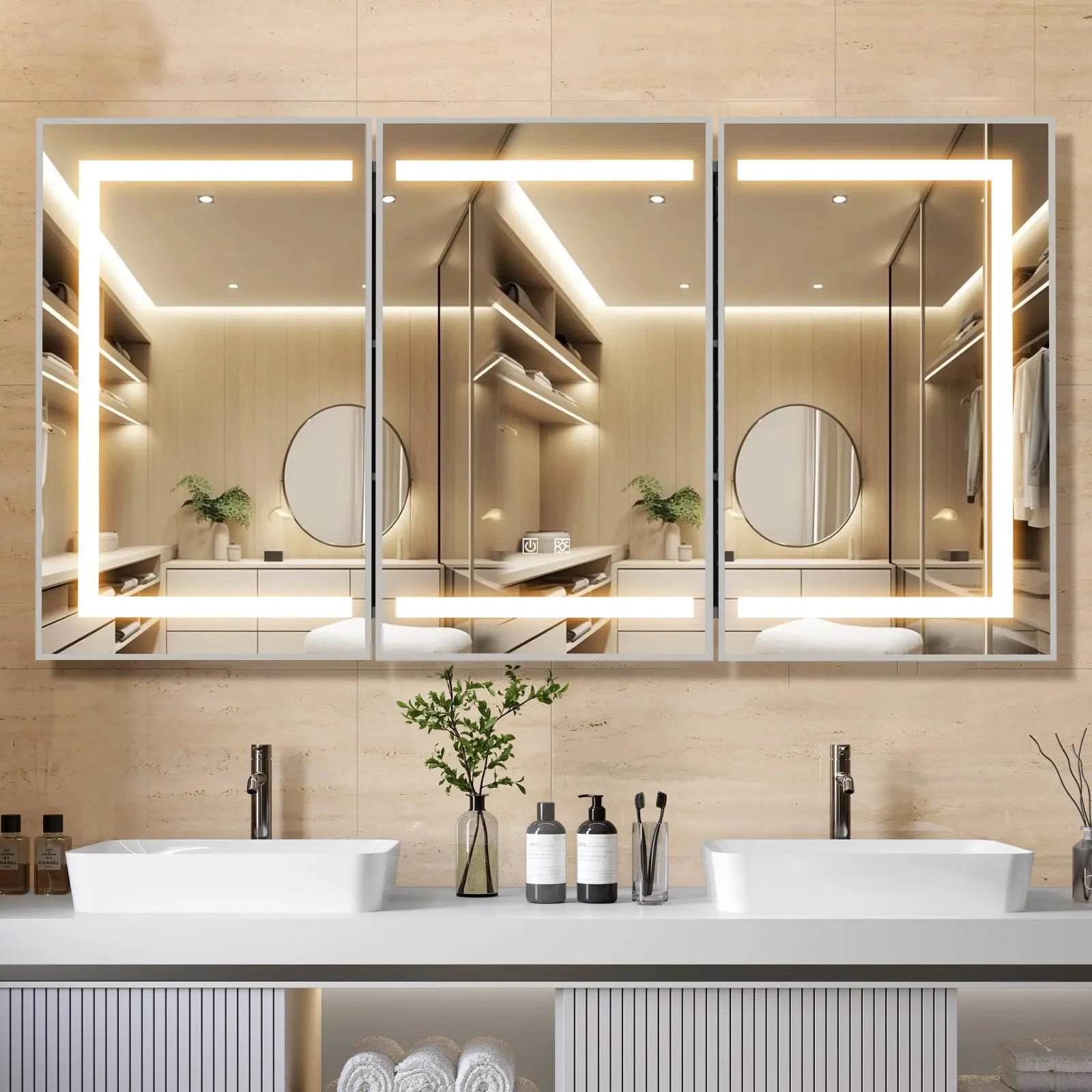 HAUSVITA  Lighted Bathroom Medicine Cabinet with Mirror 