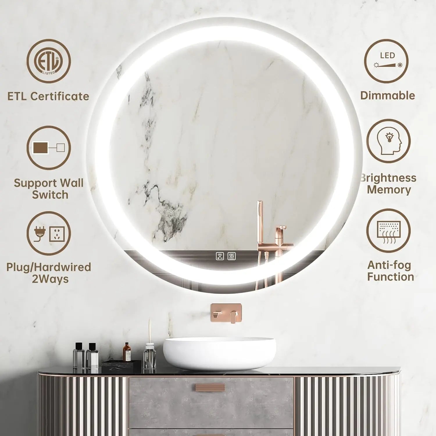 HAUSVITA  Round Center Glow LED Bathroom Mirror 