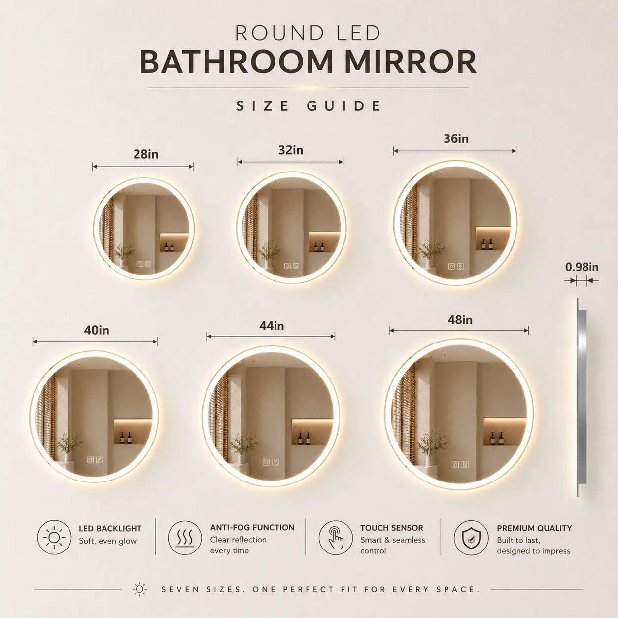 HAUSVITA  Round Center Glow LED Bathroom Mirror 