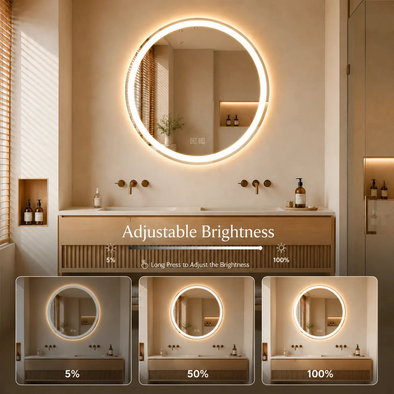HAUSVITA  Round Center Glow LED Bathroom Mirror 