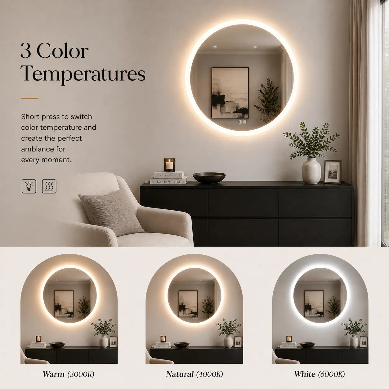 HAUSVITA  Round Edge  Glow LED Bathroom Mirror 