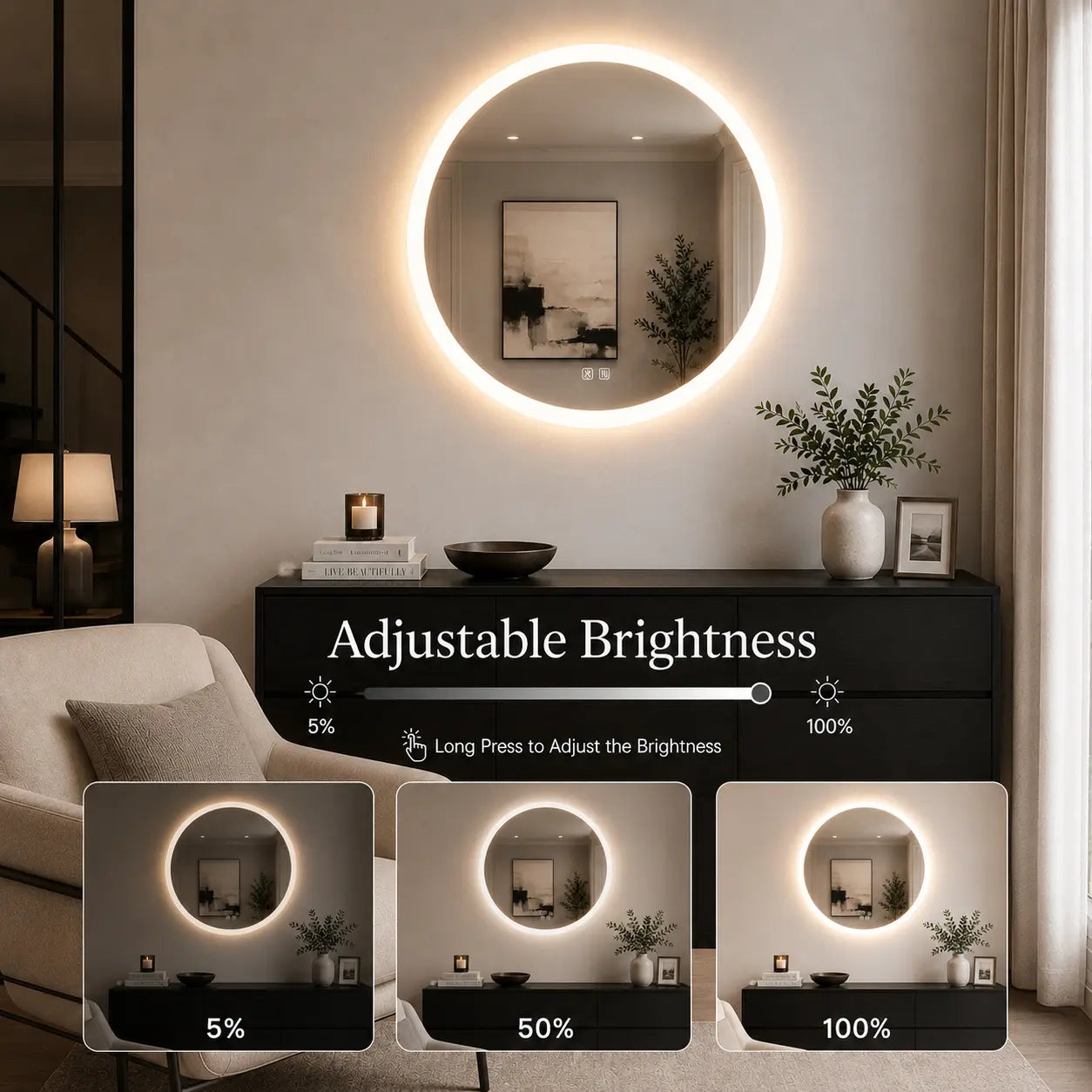HAUSVITA  Round Edge  Glow LED Bathroom Mirror 