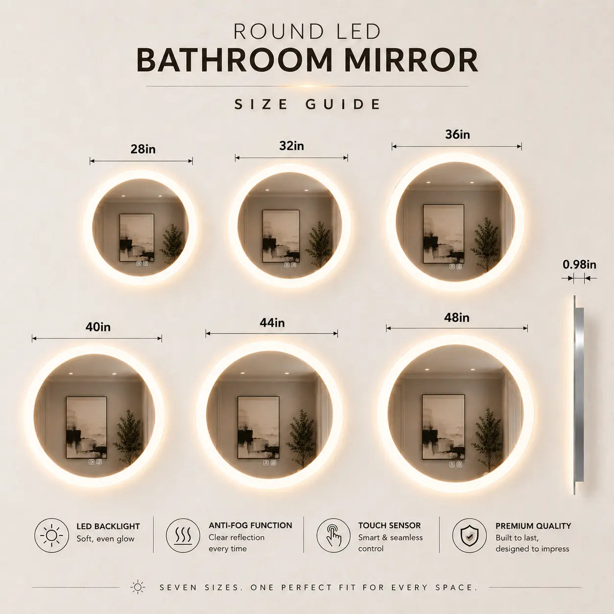 HAUSVITA  Round Edge  Glow LED Bathroom Mirror 