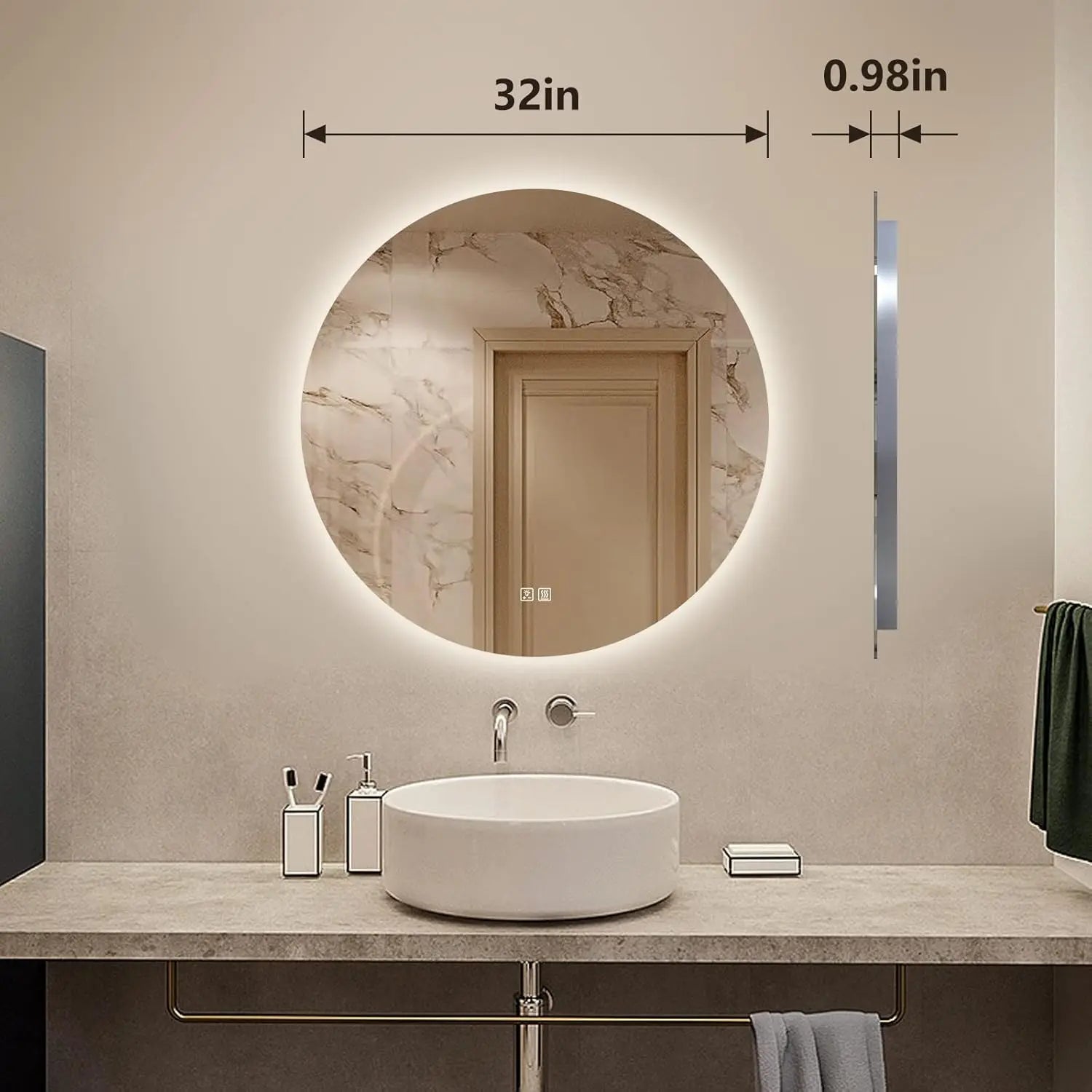 HAUSVITA  Round Sleek Backlit LED Bathroom Mirror 