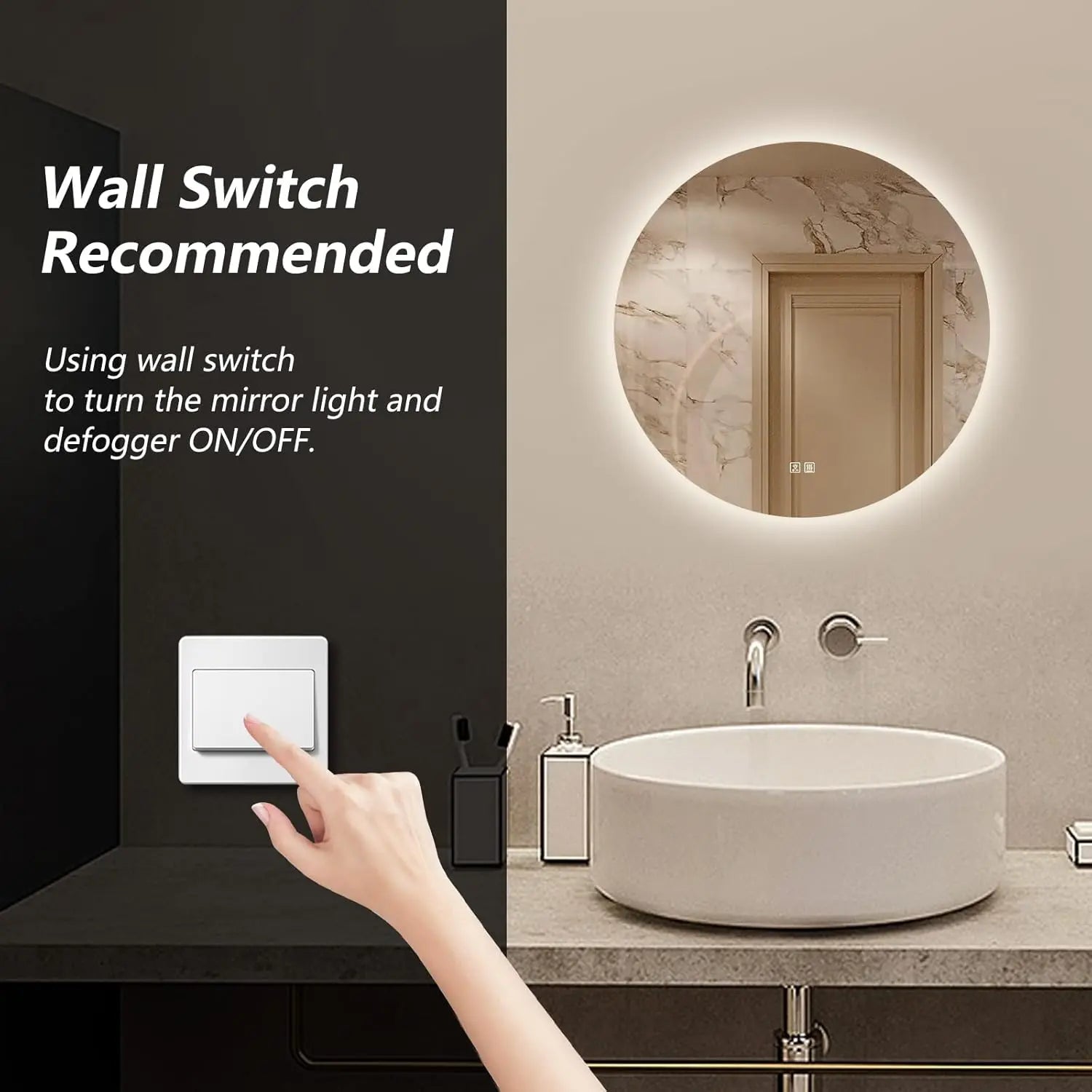 HAUSVITA  Round Sleek Backlit LED Bathroom Mirror 