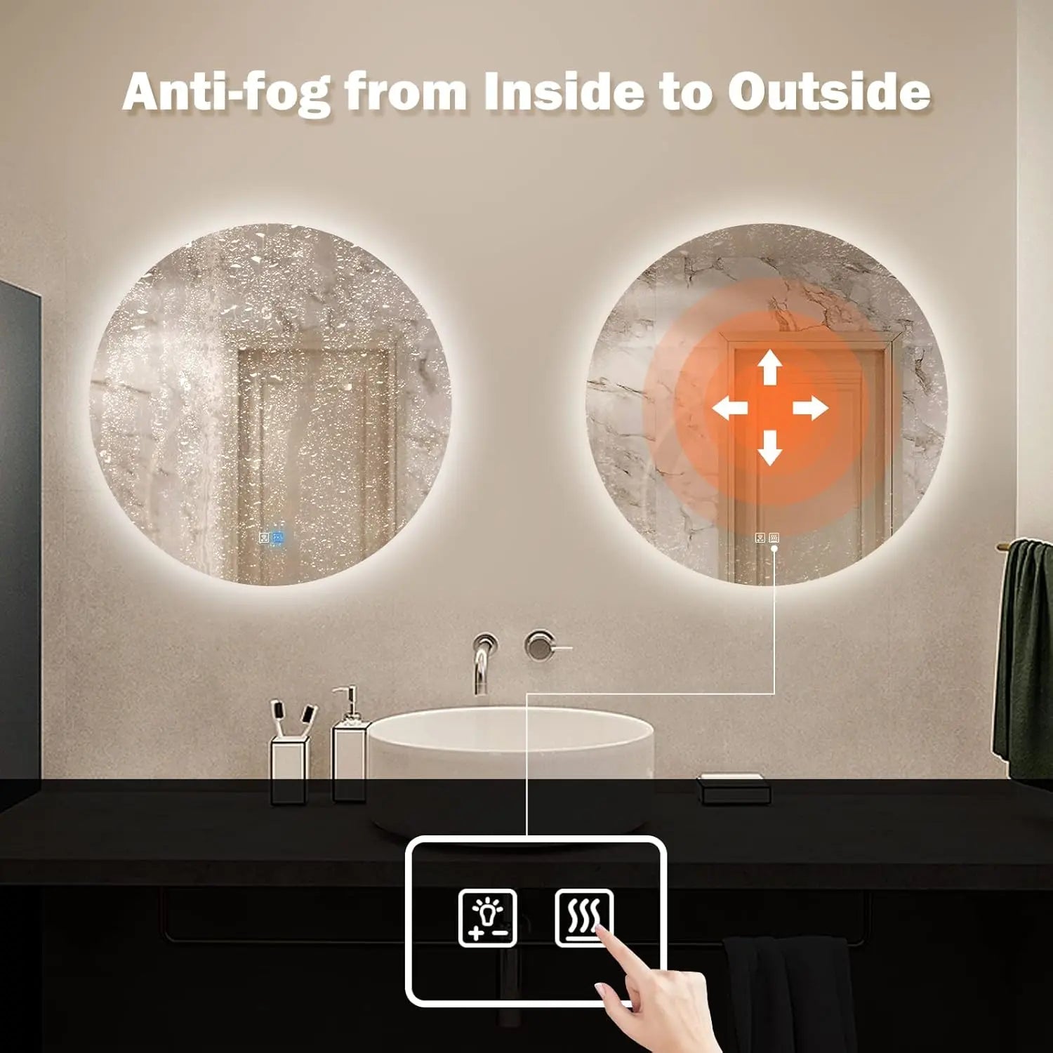 HAUSVITA  Round Sleek Backlit LED Bathroom Mirror 