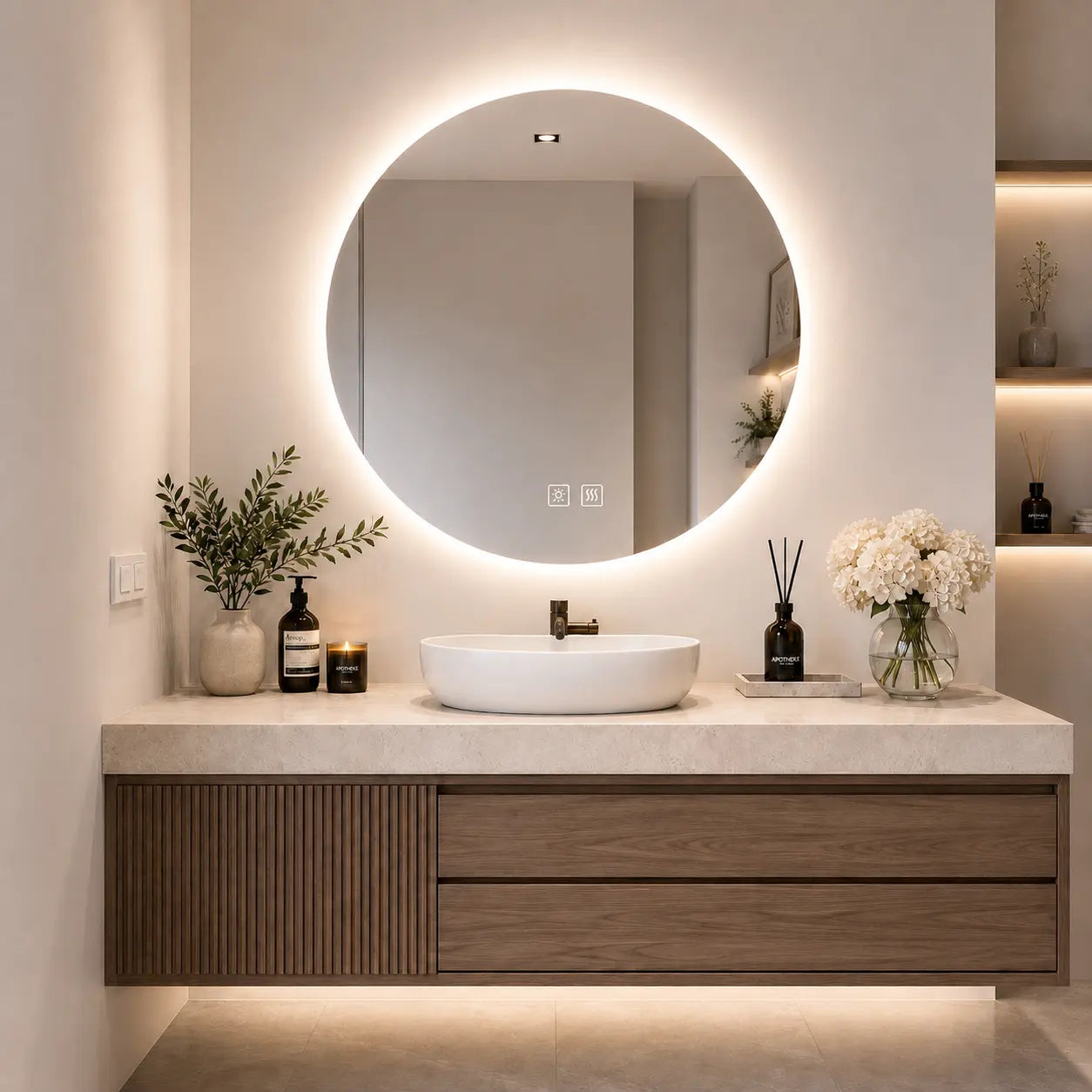 HAUSVITA  Round Sleek Backlit LED Bathroom Mirror 