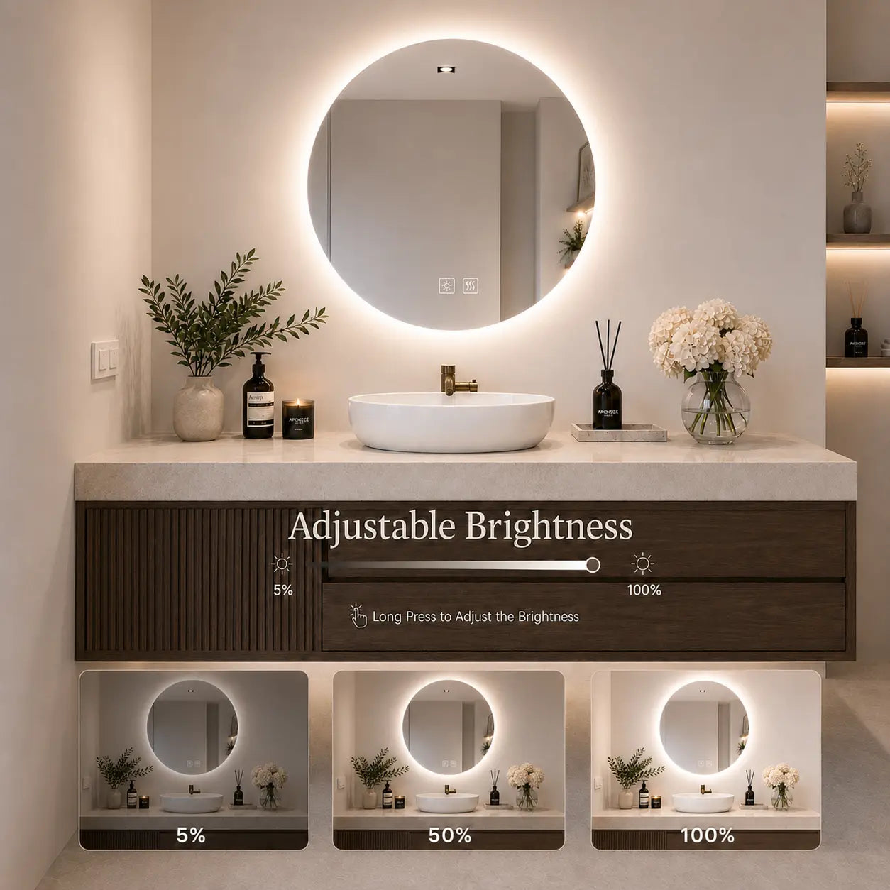 HAUSVITA  Round Sleek Backlit LED Bathroom Mirror 