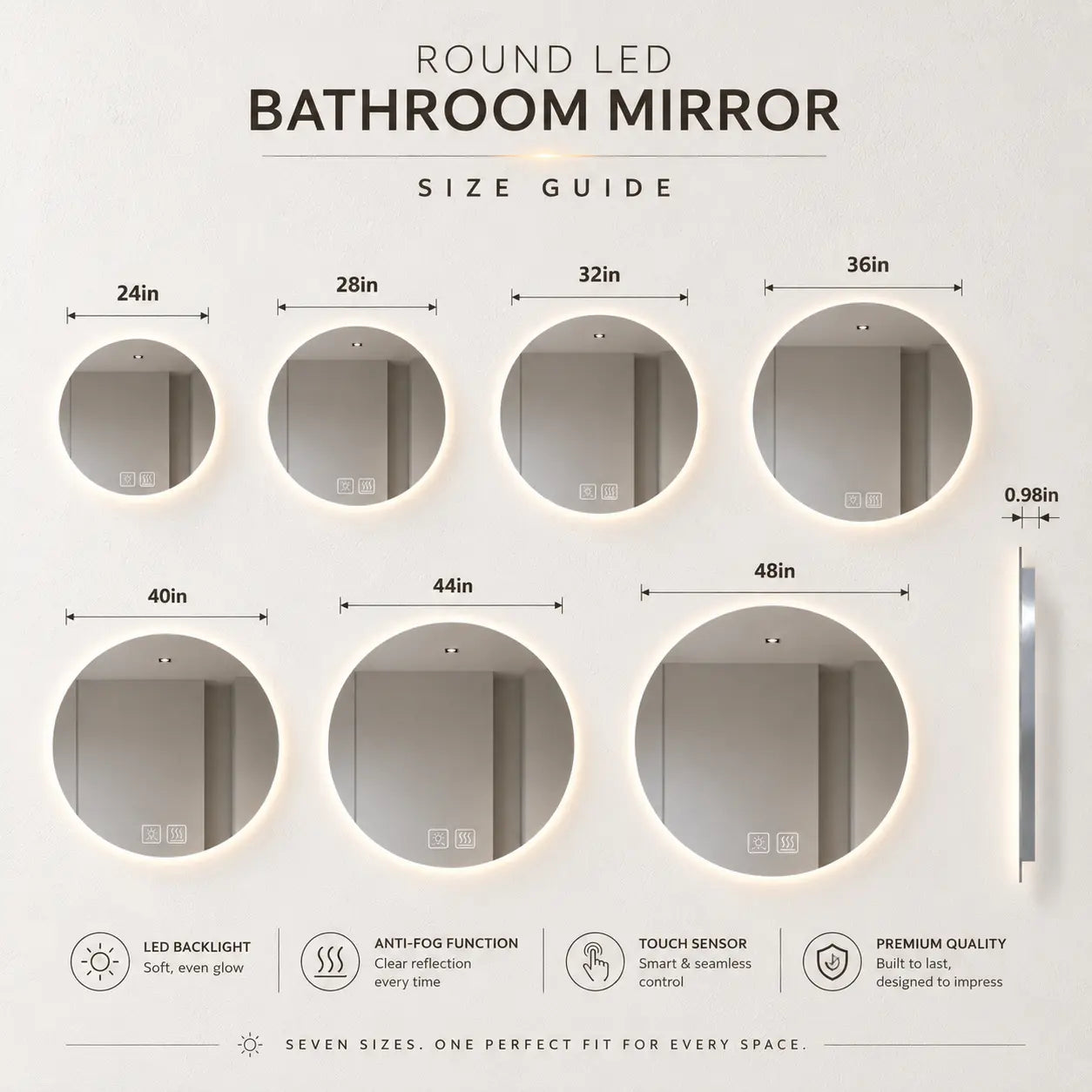 HAUSVITA  Round Sleek Backlit LED Bathroom Mirror 